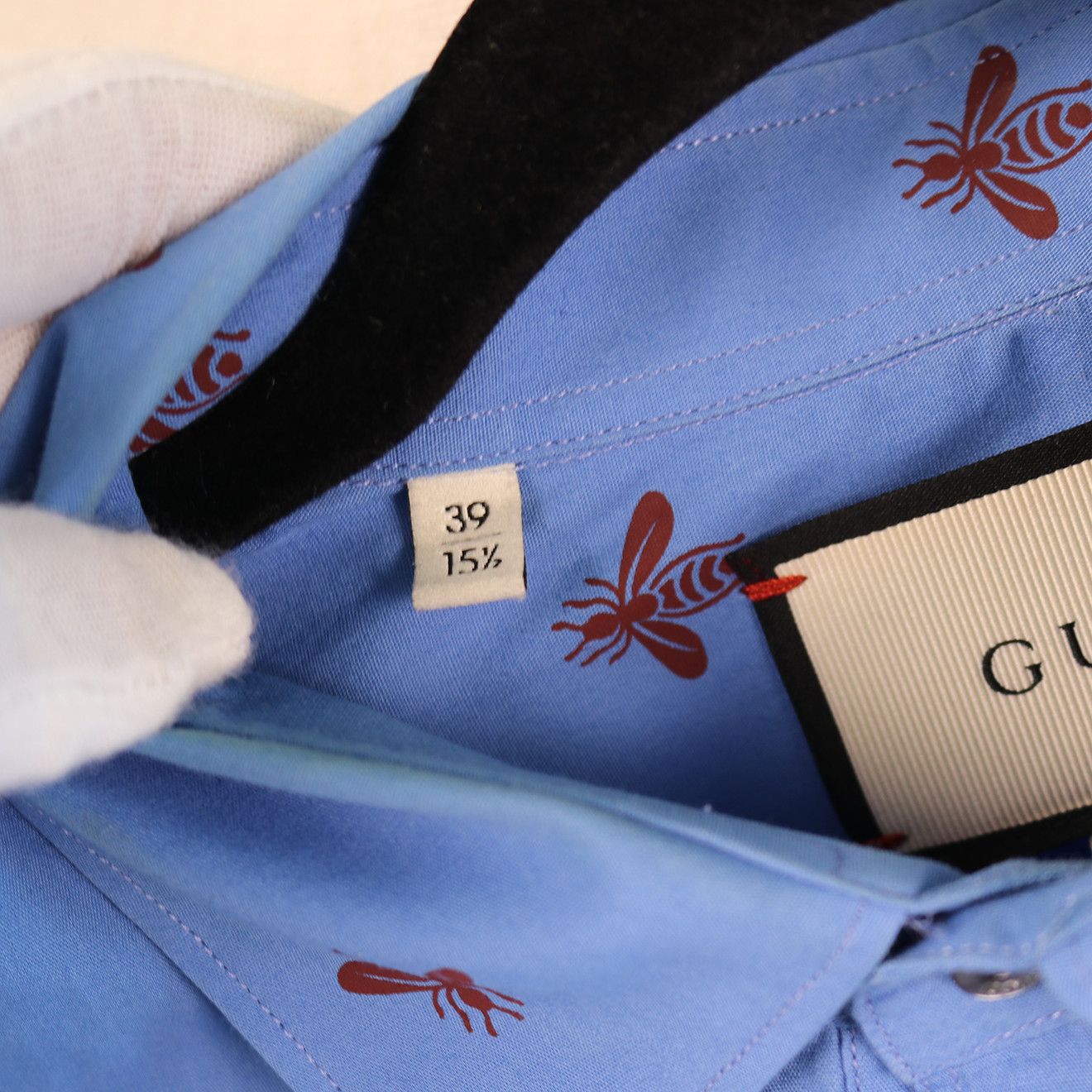 Gucci Gucci Blue Cotton Shirt with Chest Pockets and Red Bee Size US M / EU 48-50 / 2 - 5 Thumbnail