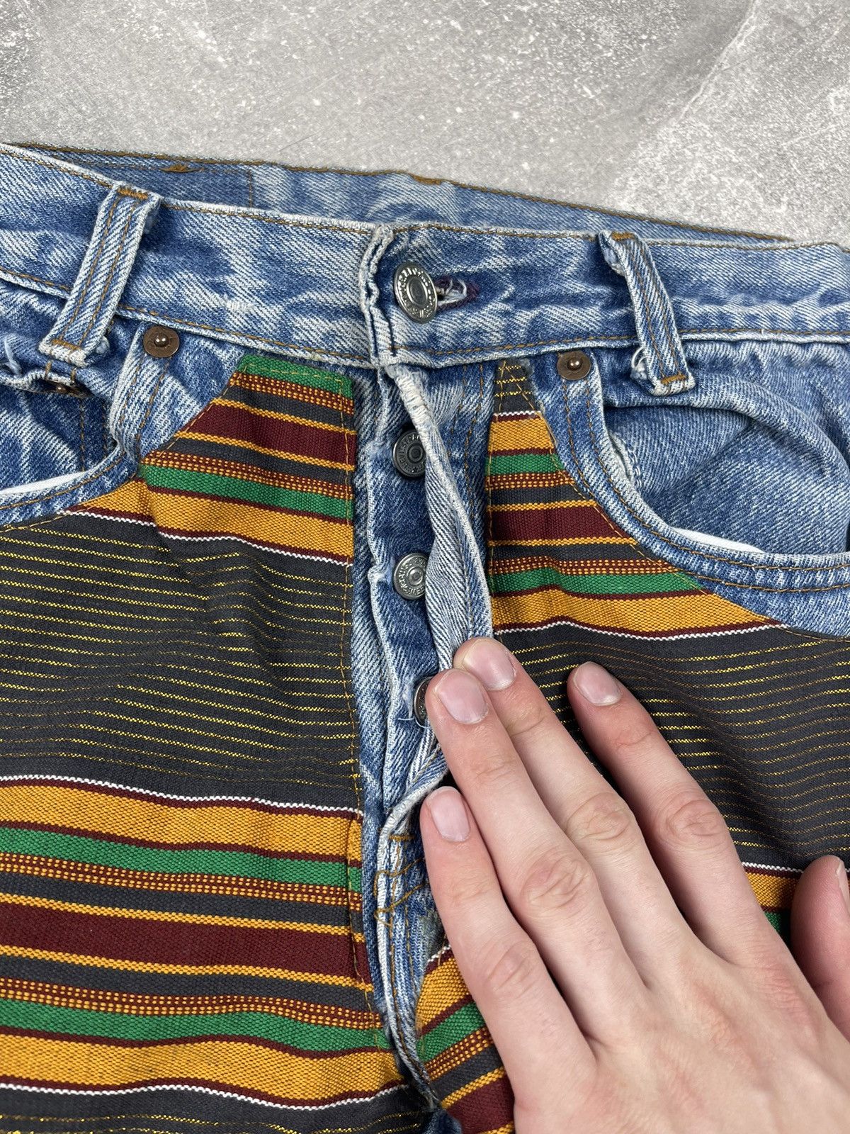 Levi's × Levi's Vintage Clothing × Vintage Levi’s Vintage 701 Denim Stripped Custom Jeans 80s USA Size 28" / US 6 / IT 42 - 7 Thumbnail
