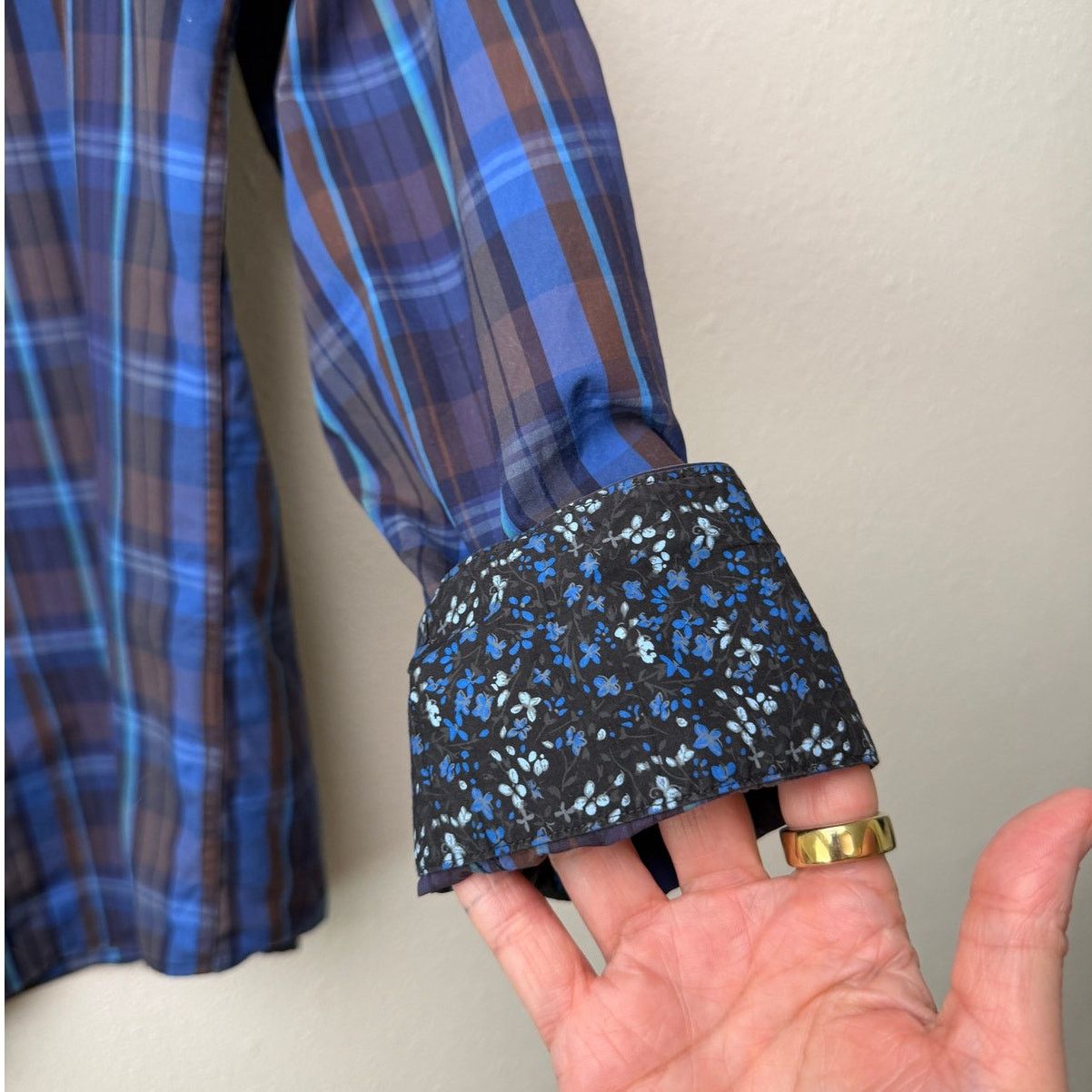 BUGATCHI Bugatchi Plaid Button Front Shirt Blue Brown Gray Men’s L Size US L / EU 52-54 / 3 - 4 Thumbnail