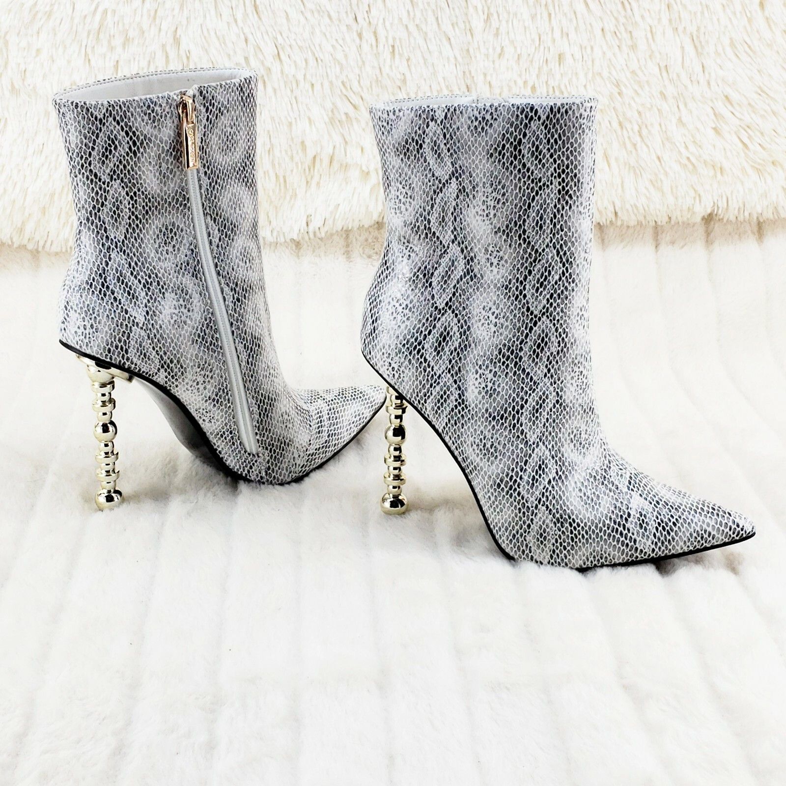 Other 5" Geo Deco High Heel White Snake Print Pointy Toe Ankle Boo Size US 11 / IT 41 - 4 Thumbnail