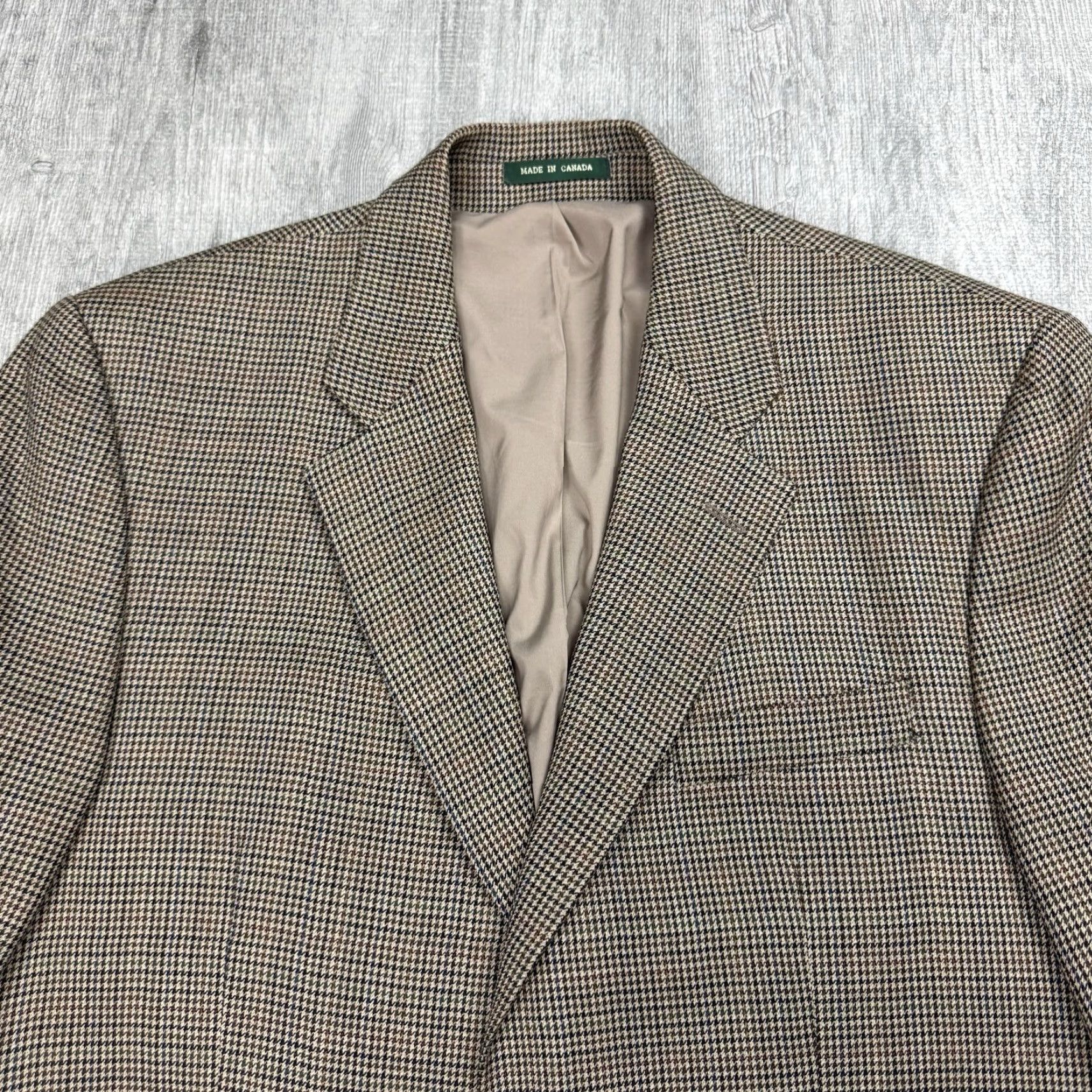 Ralph Lauren VINTAGE Lauren Ralph Lauren Men Sport Coat Blazer Houndstooth Beige 42R Wool Silk 2-Button Notch Lapel Single-Breasted Regular Discount Mature 42 Mens Size 42R - 2 Thumbnail