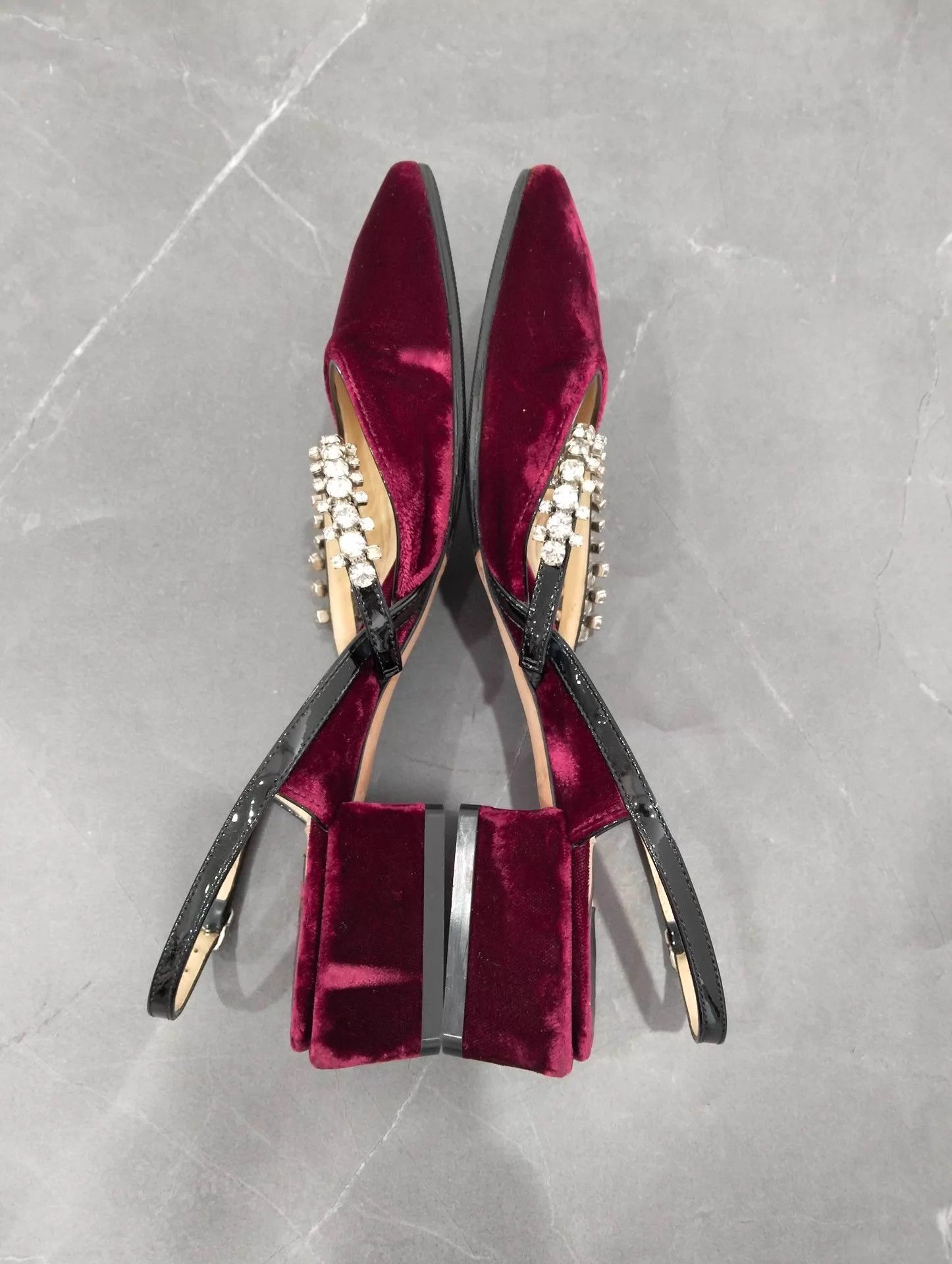 Jimmy Choo Jimmy Choo Burgundy Velvet Crystal Pumps Women's 35.5 Size US 5 / IT 35 - 2 Thumbnail