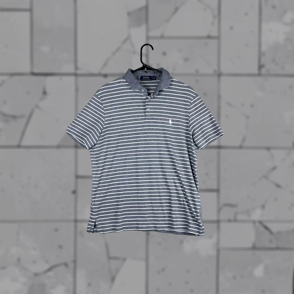 Polo Ralph Lauren Polo Ralph Lauren Polo Shirt Mens Large Gray Stripe Pony Logo Short Sleeve Knit Polo Size US L / EU 52-54 / 3 - 1 Thumbnail