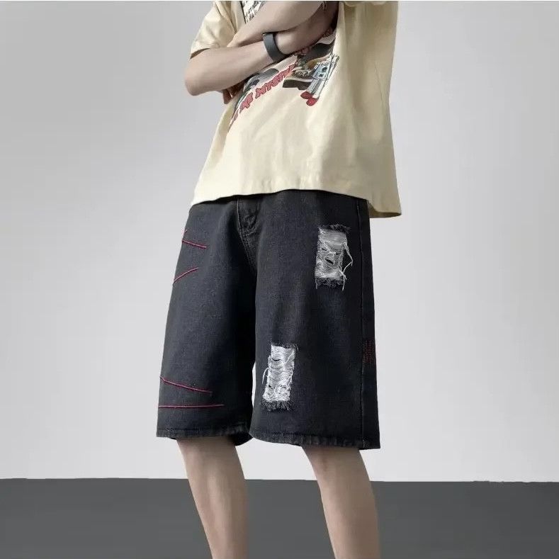 Denime × Japanese Brand Streetwear Shorts Casual Loose-fit Straight-leg Ripped Denim Size US 33 - 6 Thumbnail