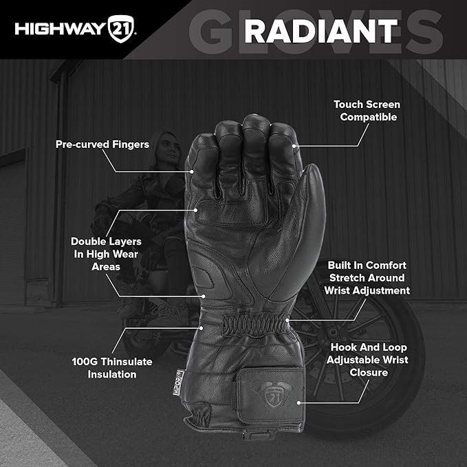 Other Highway 21 Radiant Gloves,Heated Leather Motorcycle Gauntlet Size ONE SIZE - 5 Thumbnail