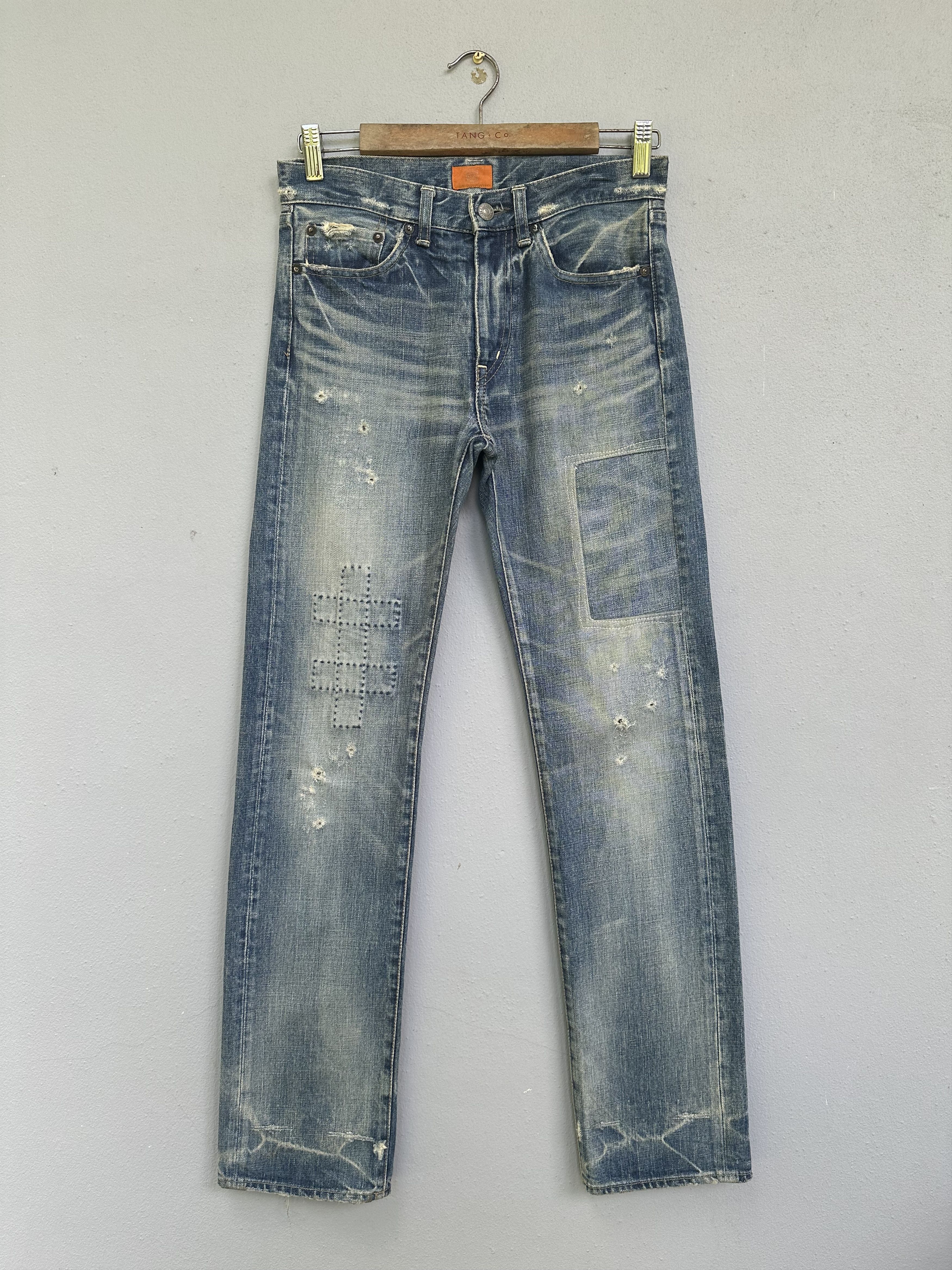 OMNIGOD Vtg Distressed Rips Boro Patchwork Omnigod Flare Denim Jeans Size US 29 - 2 Thumbnail