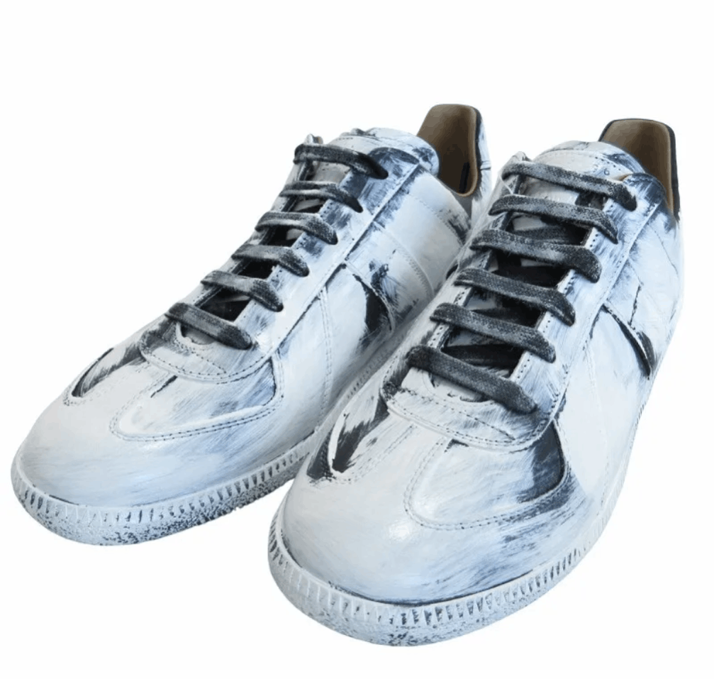 Maison Margiela Replica Low Top Leather German Trainer Paint Black White Size US 9 / EU 42 - 1 Thumbnail
