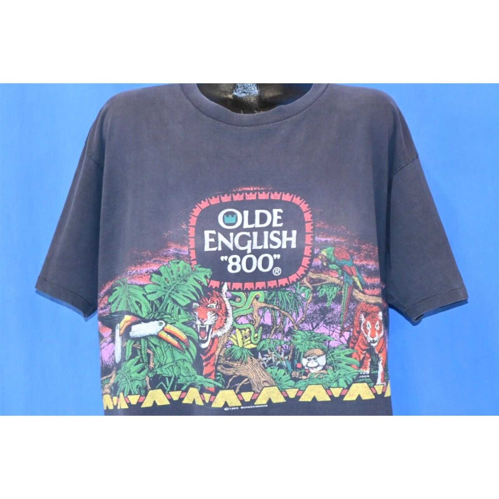 image of Vintage 90's Olde English 800 Malt Liquor 8 BAll Black Jungle 2 Sided T-Shirt XL in White, Men's