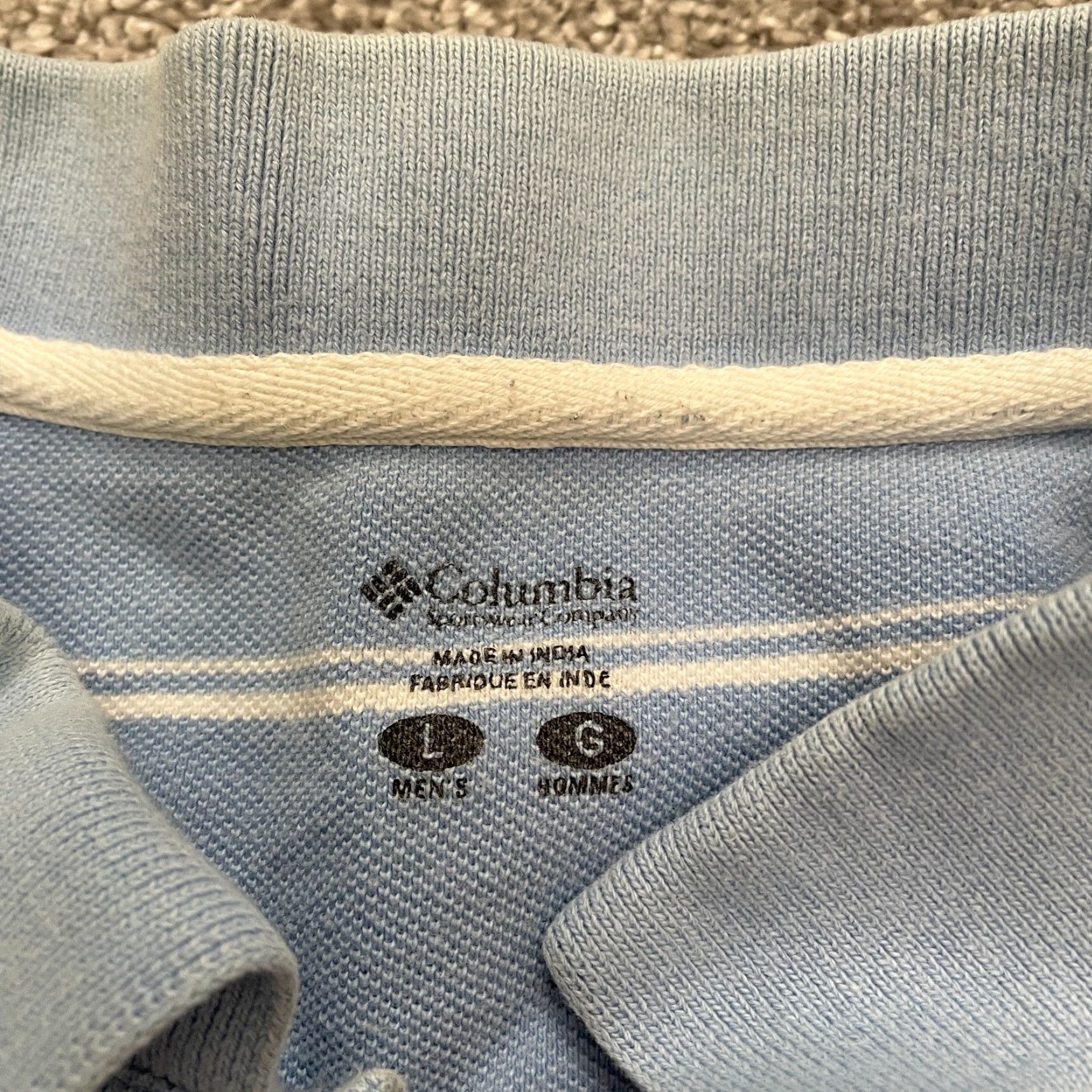 Vintage Columbia Polo Shirt Mens Large Blue White Striped Short Sleeve Outdoor Fishing Brand Polo Shirt L Reg, Blue, 46 Chest, All Seasons, Cotton Blend, Mens Size US L / EU 52-54 / 3 - 5 Thumbnail