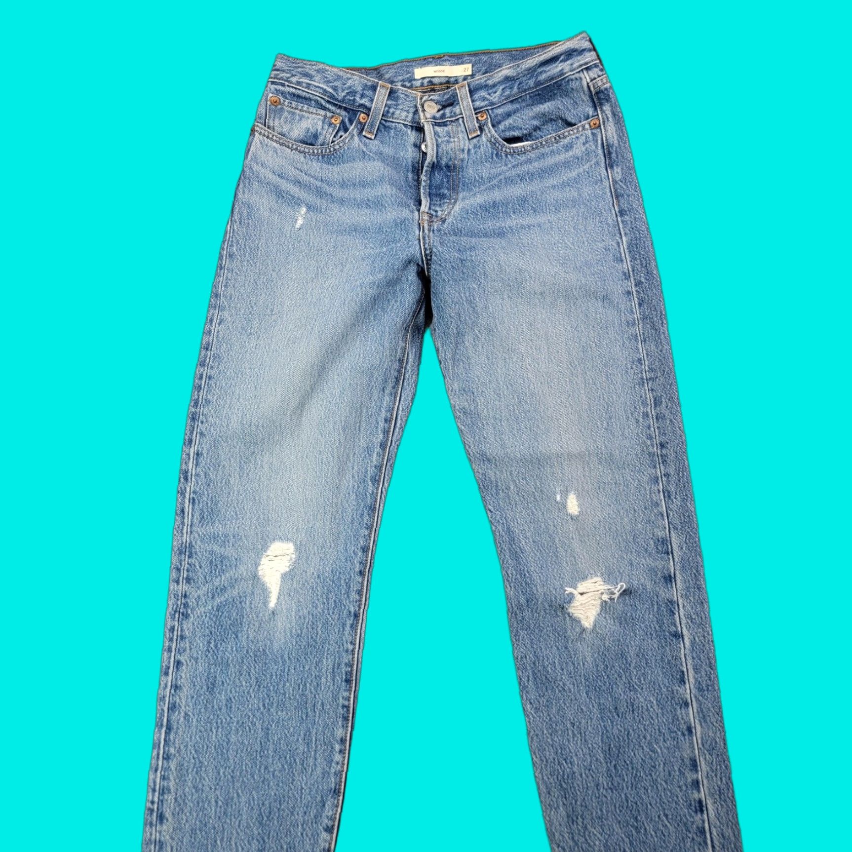 Levi's Levi's Jeans Womens 27 Blue Wedgie High Rise Button Fly Distressed Raw Hem Jeans Size 27" / US 4 / IT 40 - 1 Thumbnail