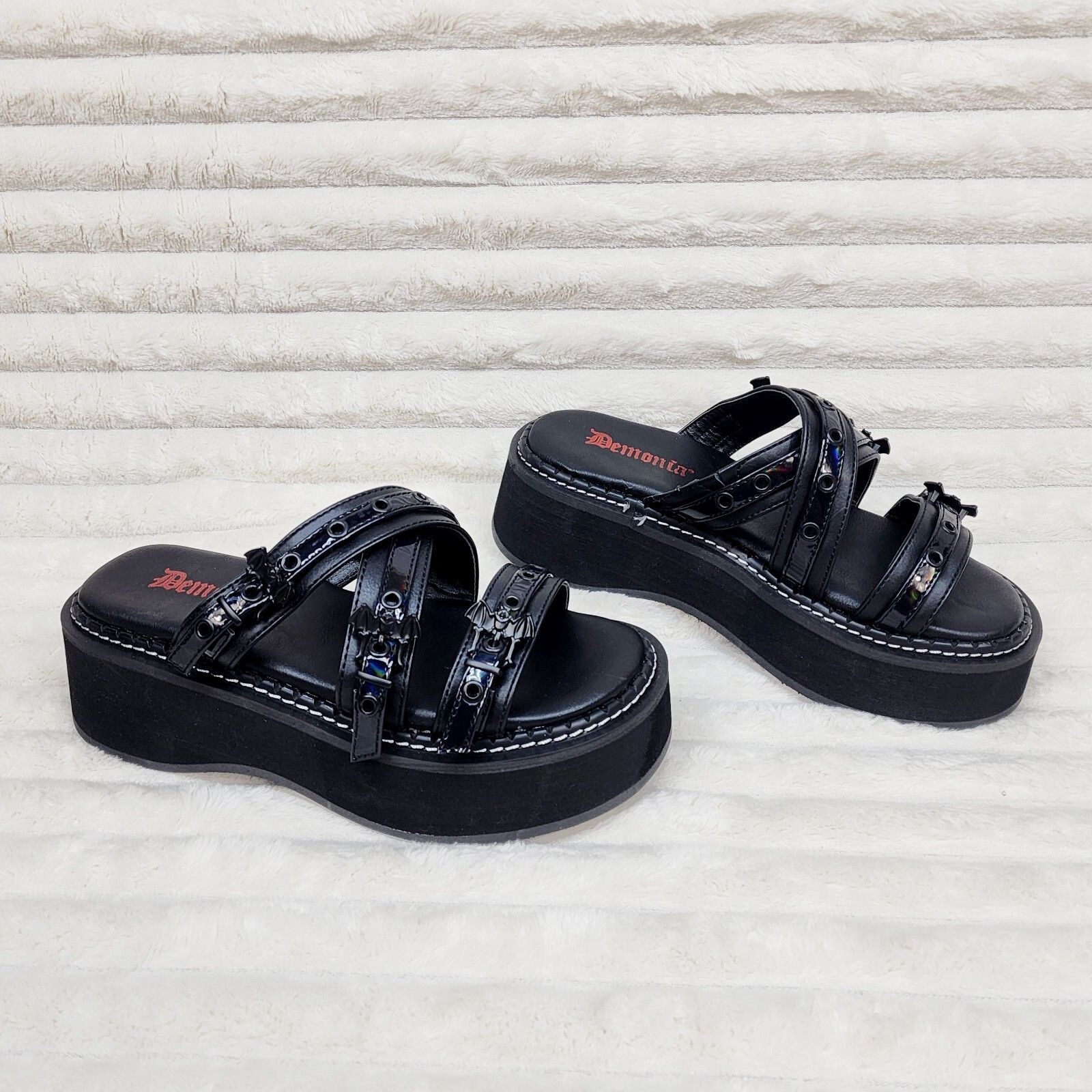 Other DEMONIA Emily 100 - 2 Black 2" Platform Bat Buckle Slip On S Size US 7 / IT 37 - 2 Thumbnail