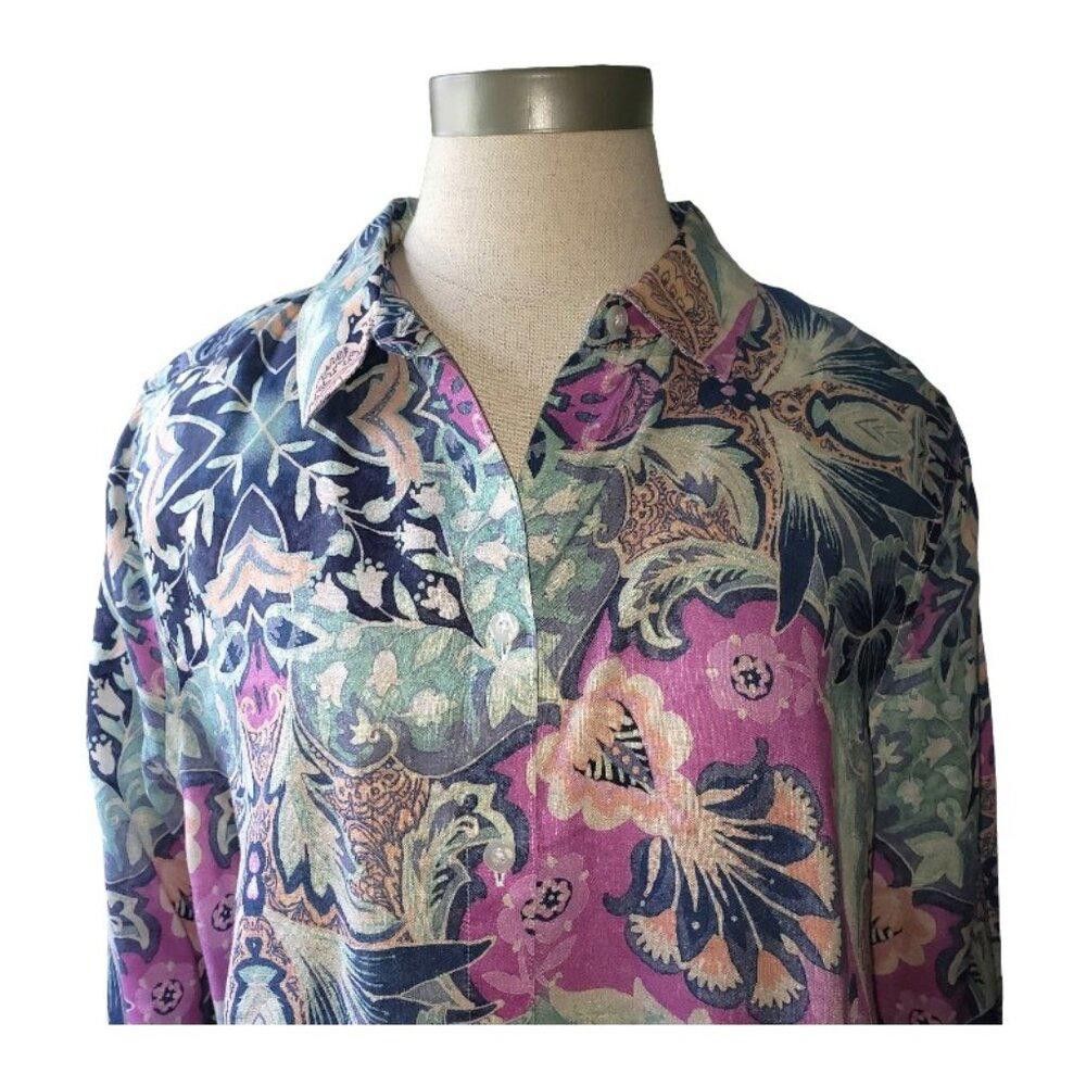 Chicos CT1682 Chico's NWOT Floral Pastel Button Down Shirt 2 Size L / US 10 / IT 46 - 2 Thumbnail
