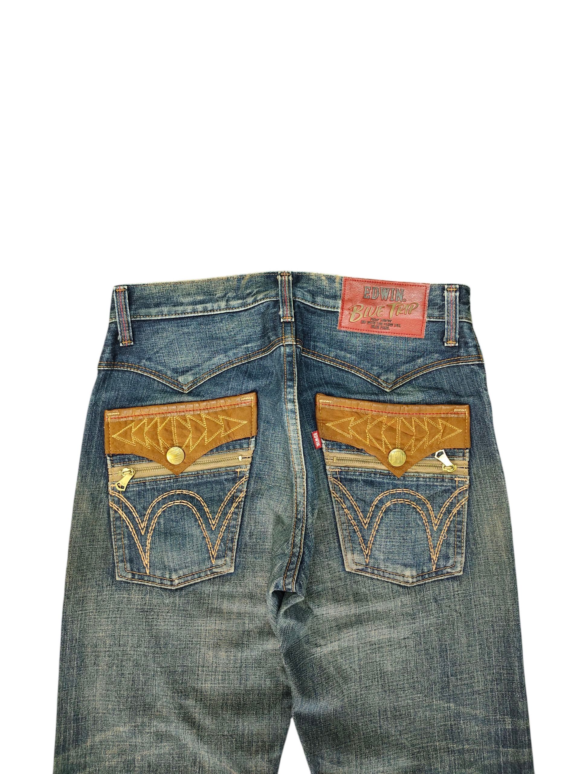 Comme des Garcons × Undercover Vintage Edwin Leather Trim Distress Denim Jeans Size US 33 - 2 Thumbnail