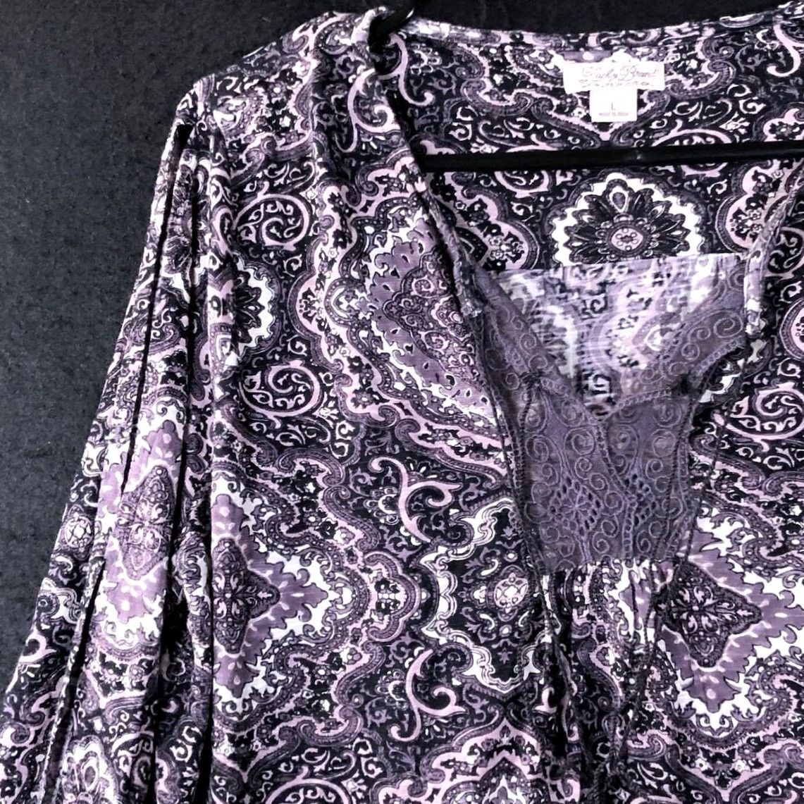 Lucky Brand Lucky Brand Womens Shirt Purple Floral V Neck Front Tie Long Sleeve Large Size L / US 10 / IT 46 - 4 Thumbnail