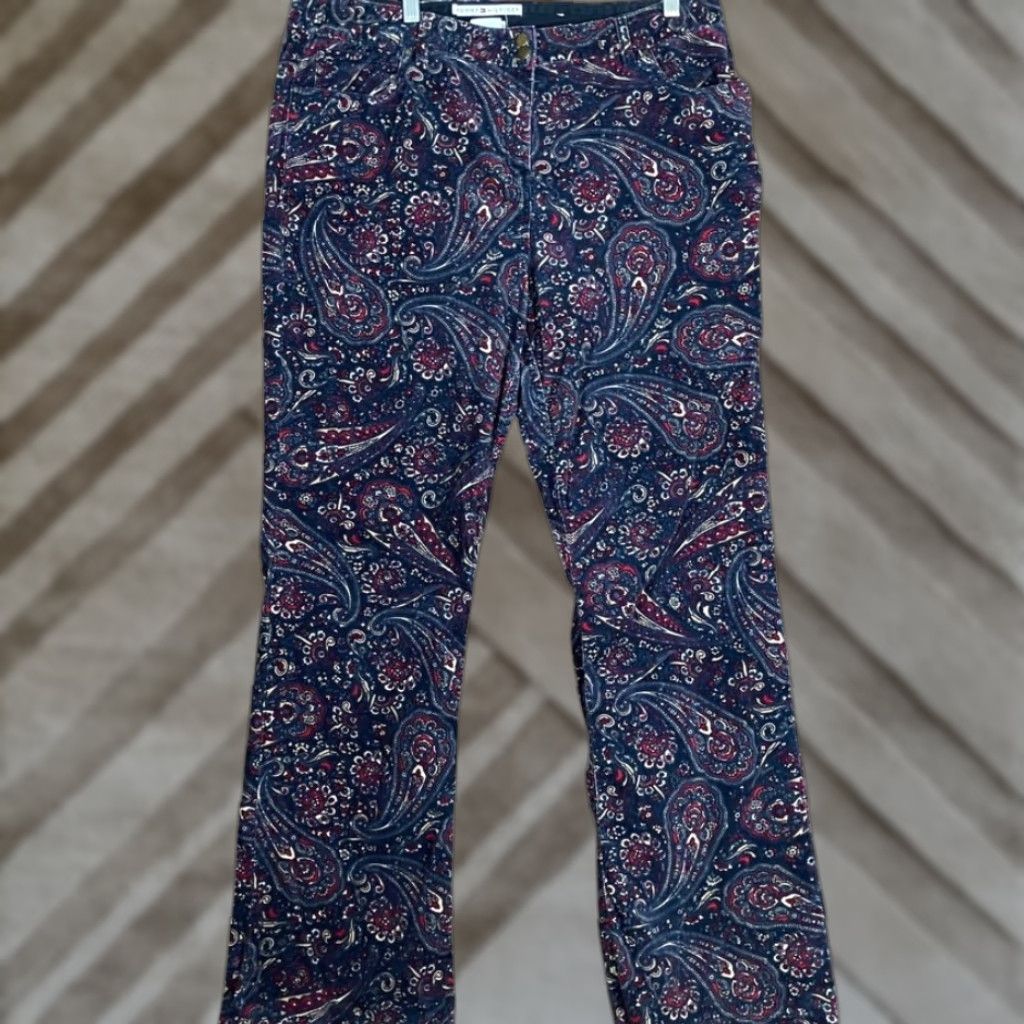 Tommy Hilfiger VINTAGE Tommy Hilfiger Jeans Paisley Corduroy Bootcut 16 Womens Blue 32 Inseam Regular Stretch Pockets 5-Pocket Design Mid Rise Jeans Womens Size 25" / US 0 / IT 36 - 1 Thumbnail