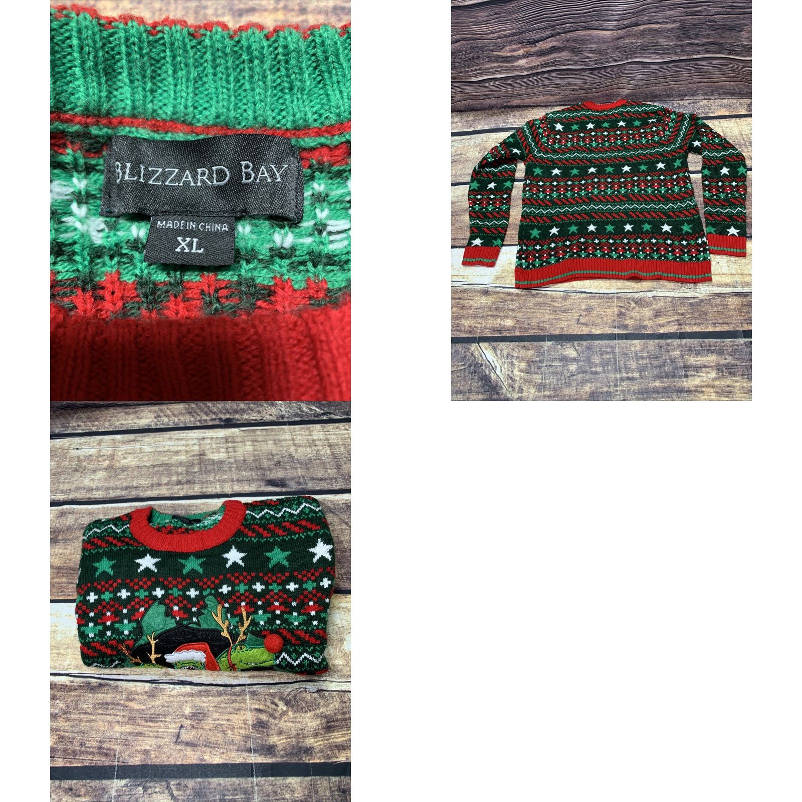 Vintage Ugly Christmas Sweater Dinosaur Blizzard Bay Red White Green XL Men Pullover Knit Acrylic Sweater Size US XL / EU 56 / 4 - 8 Thumbnail