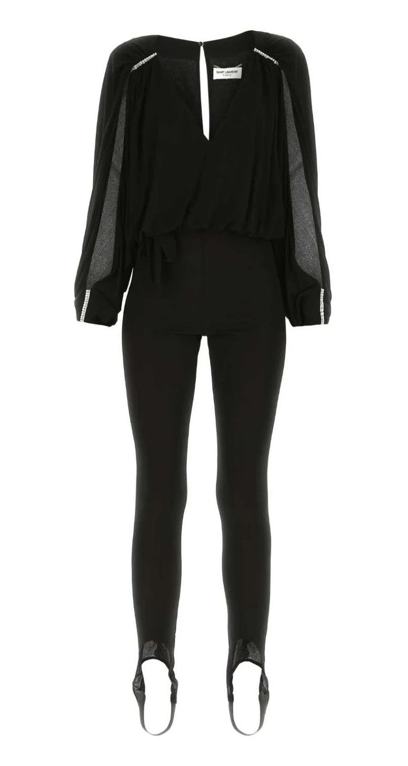 Saint Laurent Paris o1s1wg111124 Open Sleeved Catsuit in Crepe Jersey in Black Size 27" / US 4 / IT 40 - 1 Thumbnail