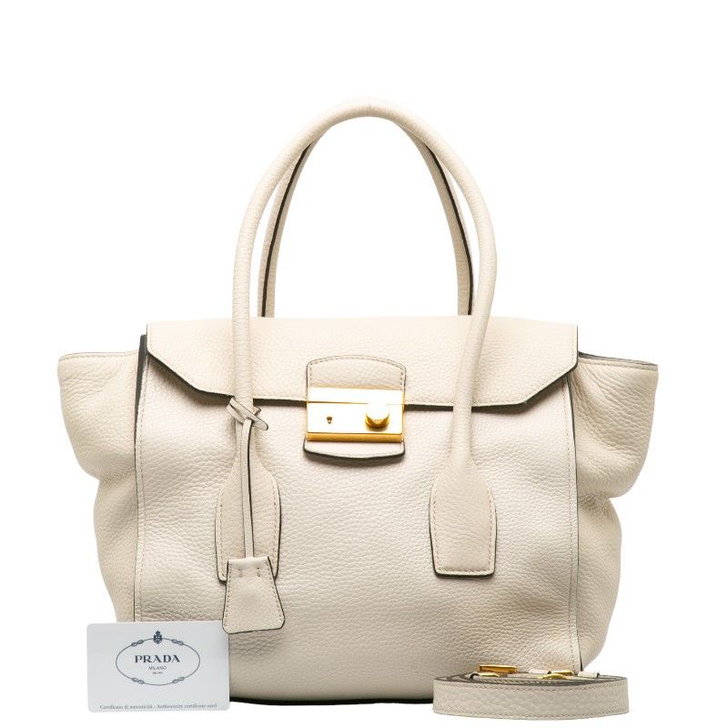 image of Prada Vitello Daino Sound Tote in White, Women's
