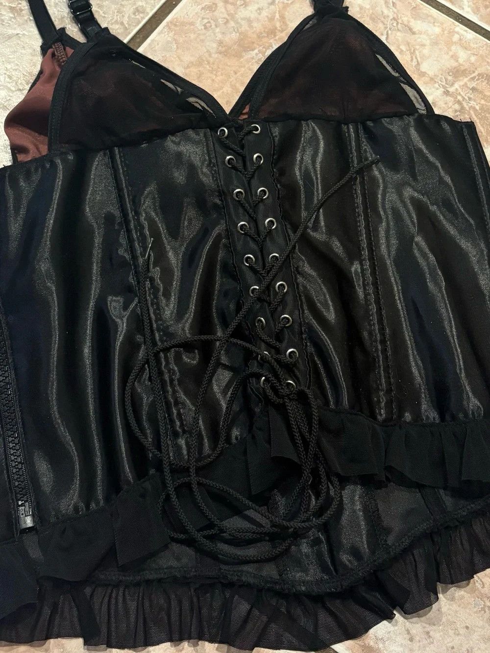 Other cherry leather and mesh satin corset bustier lace up tank Size S / US 4 / IT 40 - 2 Thumbnail