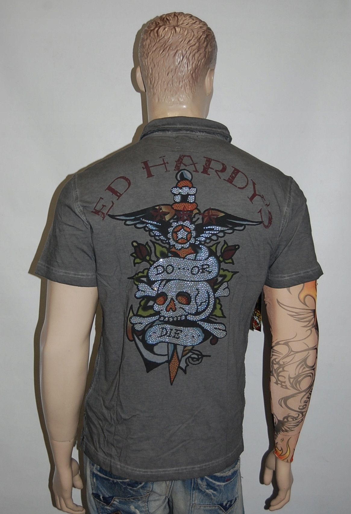 Ed Hardy Y2K ED HARDY CHRISTIAN AUDIGIER PUNK DO OR DIE POLO GRAY Size US M / EU 48-50 / 2 - 3 Thumbnail