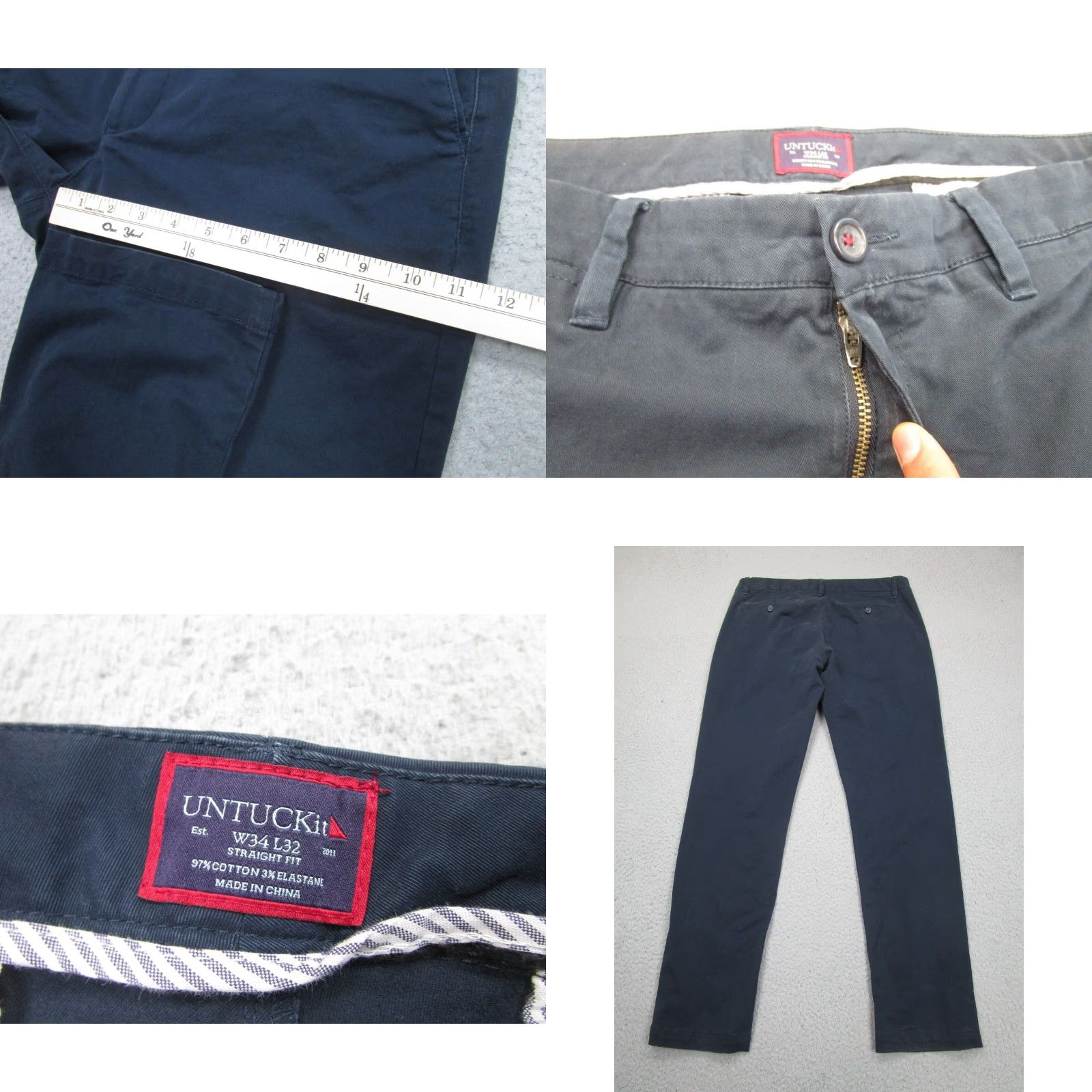 UNTUCKit Untuckit Mens Straight Chino Pants Blue 34x32 Cotton Blend Size US 34 / EU 50 - 8 Thumbnail