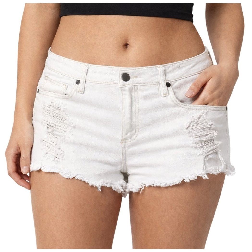Bullhead Denim Co. Bullhead Black Ladies White Distressed Cut-Off Shorts |Sz 11 Size 32" / US 10 / IT 46 - 1 Thumbnail