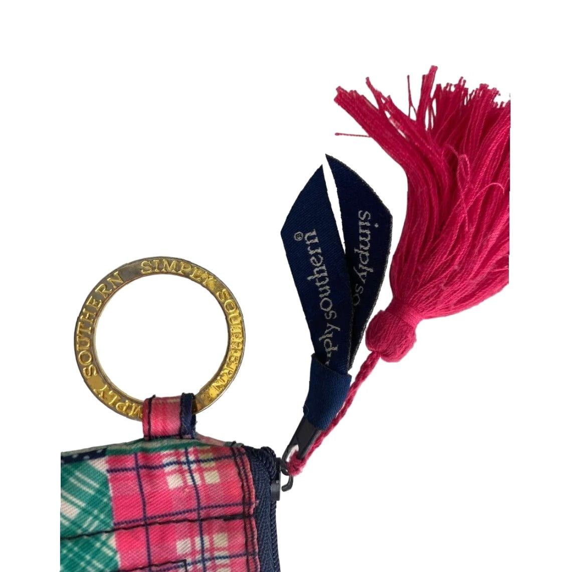 Vintage Simply Southern Plaid Key Chain Card Holder ID Pocket Zip Tassle Size ONE SIZE - 2 Thumbnail