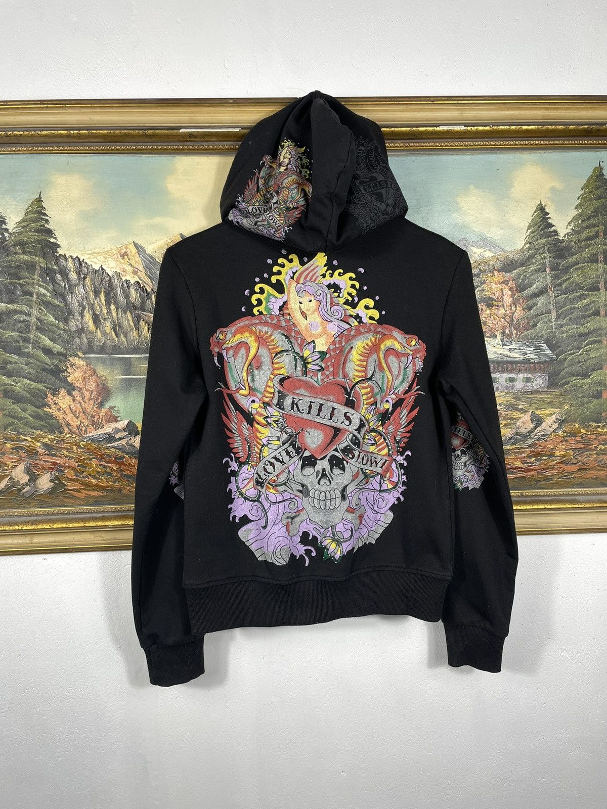 Christian Audigier × Ed Hardy × Vintage Retro 00s Hoodie With Crystals Affliction Grunge Archive Size S / US 4 / IT 40 - 2 Thumbnail