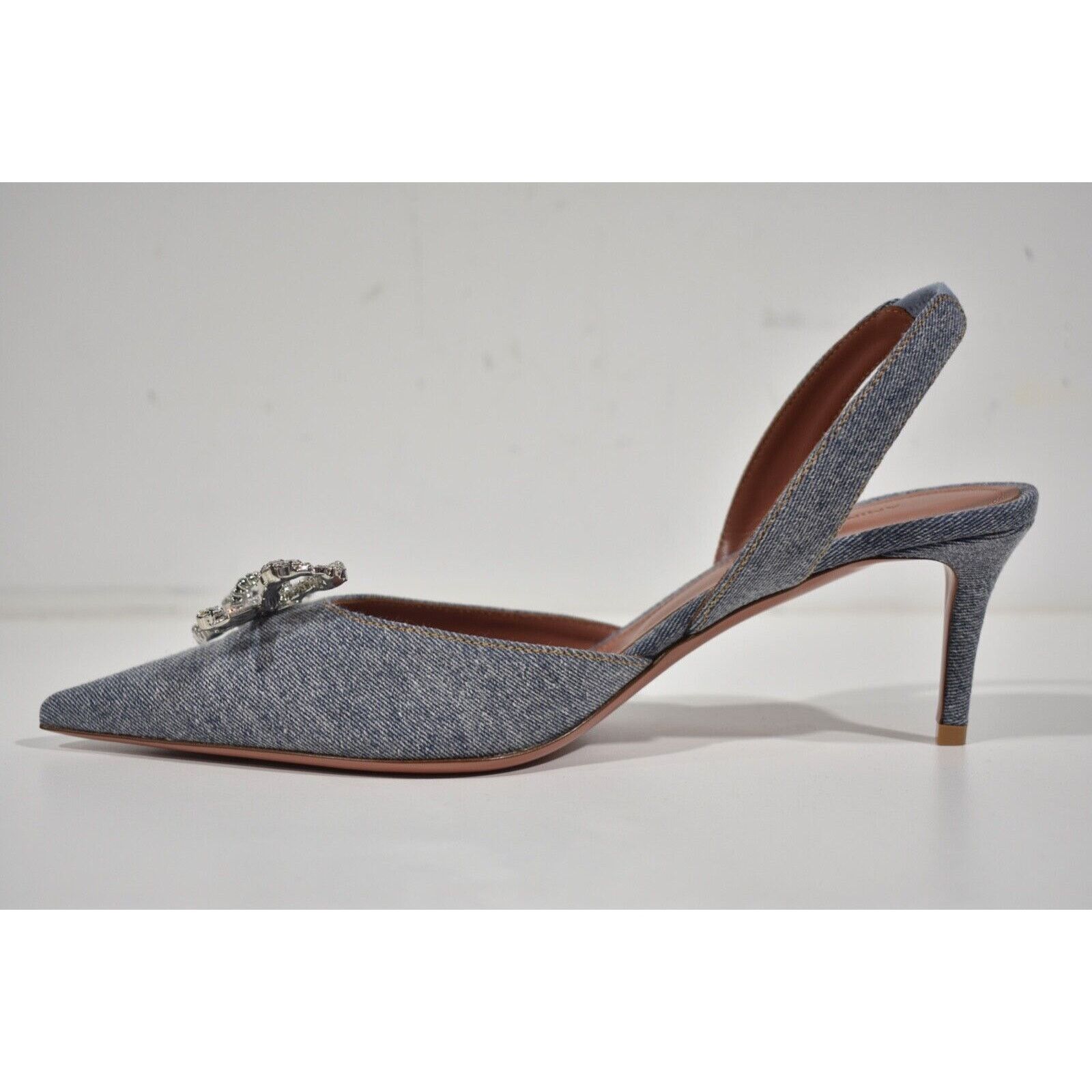 Amina Muaddi Rosie Sling Crystal Bow Slingback Sandal Heel Pump 38.5 Size US 8.5 / IT 38.5 - 8 Thumbnail