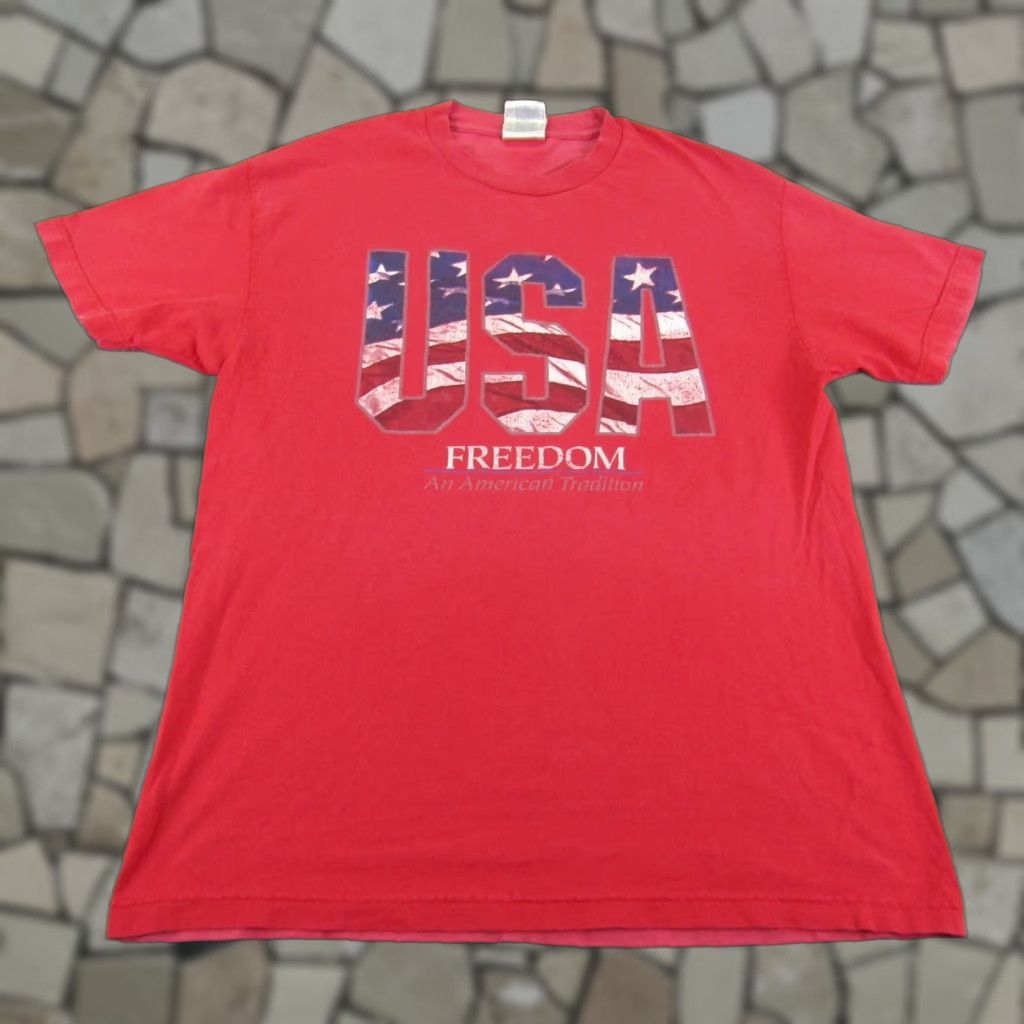 Vintage VINTAGE Alstyle USA Shirt Mens Large Red 2000s Y2K Patriotic Flag T-Shirt Short Sleeve Crew Neck Size US L / EU 52-54 / 3 - 1 Thumbnail