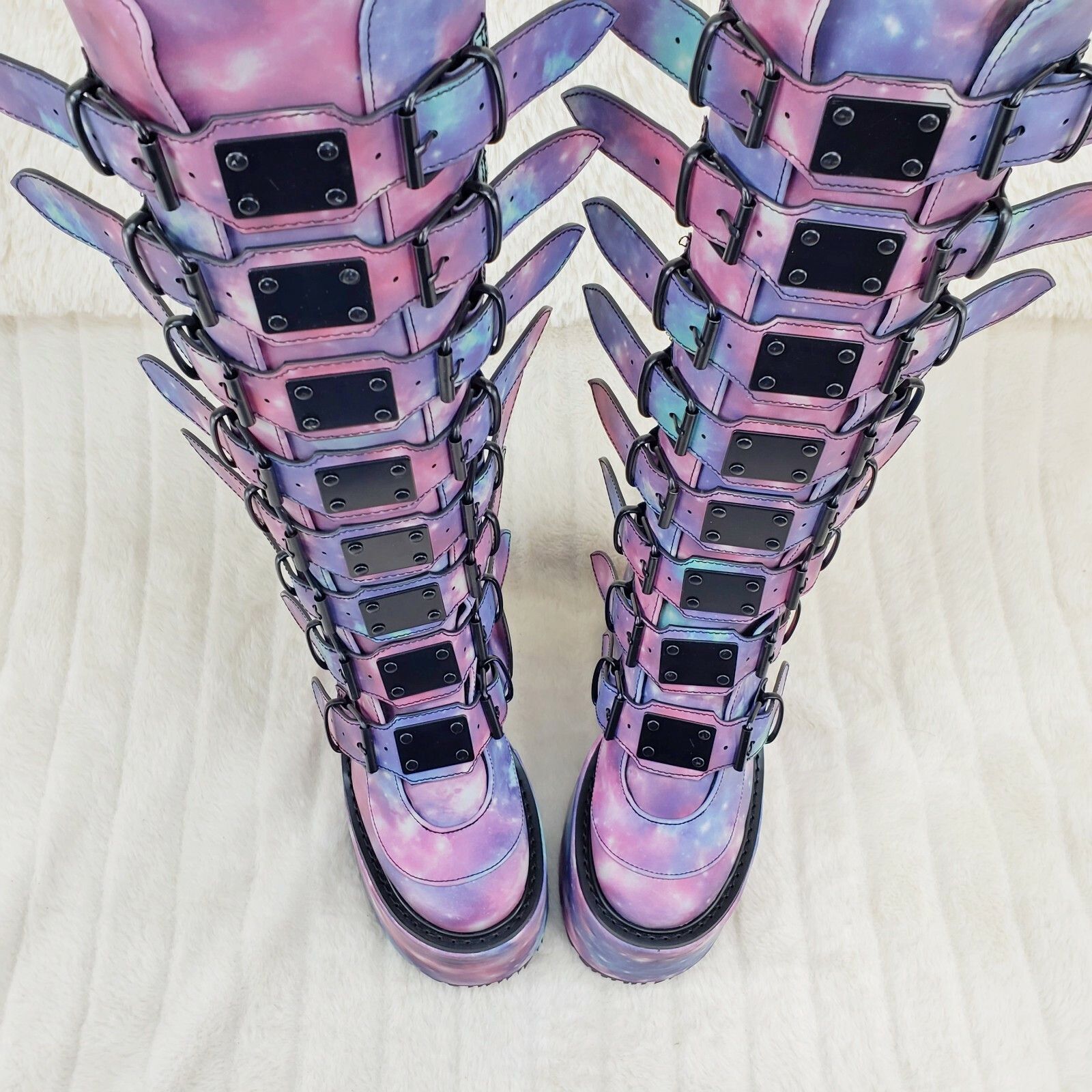 Demonia Cult DEMONIA Swing 815 Reflective Cosmic Goth Knee Boot 5.5" Plat Size US 6 / IT 36 - 6 Thumbnail