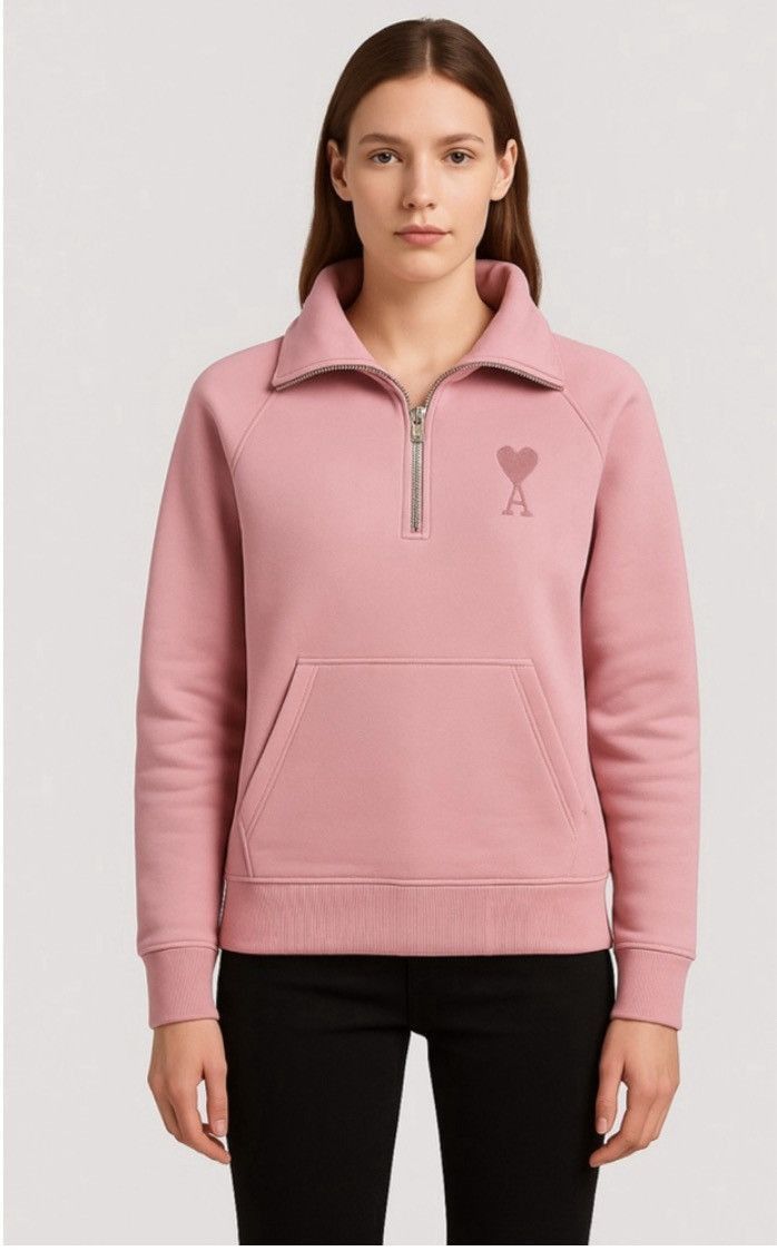 AMI Ami Paris Pink De Coeur Zip Sweatshirt XXS NWT Size XXS / US 00 / IT 34 - 1 Thumbnail