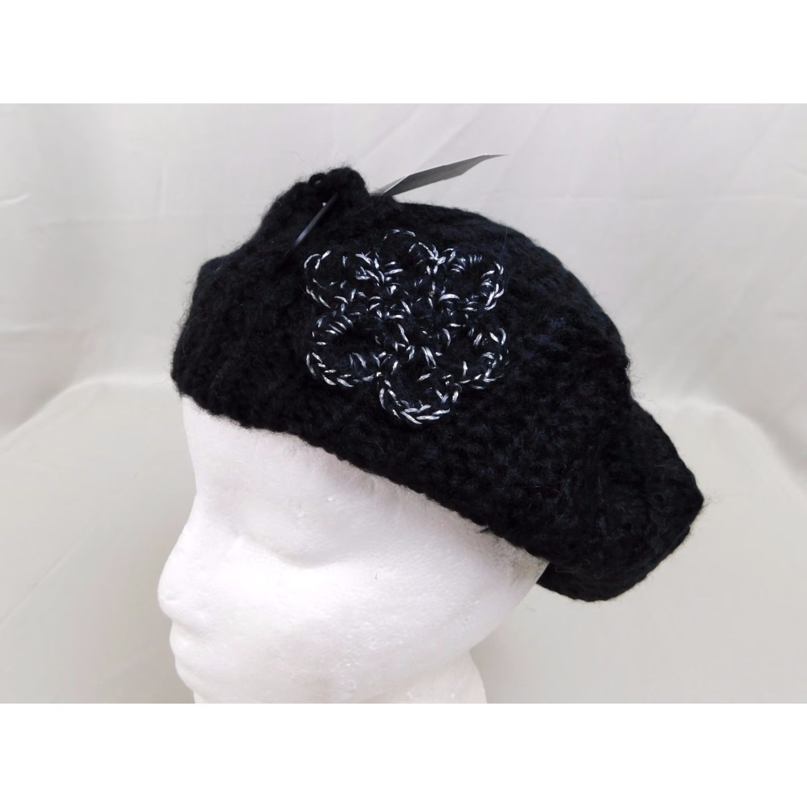 Incu INC Knit Crochet Flower Beret Hat Black One Size Women Beret Knit Acrylic Casual 98% Acrylic 2% Other Fiber INC26196 Black Womens Size ONE SIZE - 3 Thumbnail