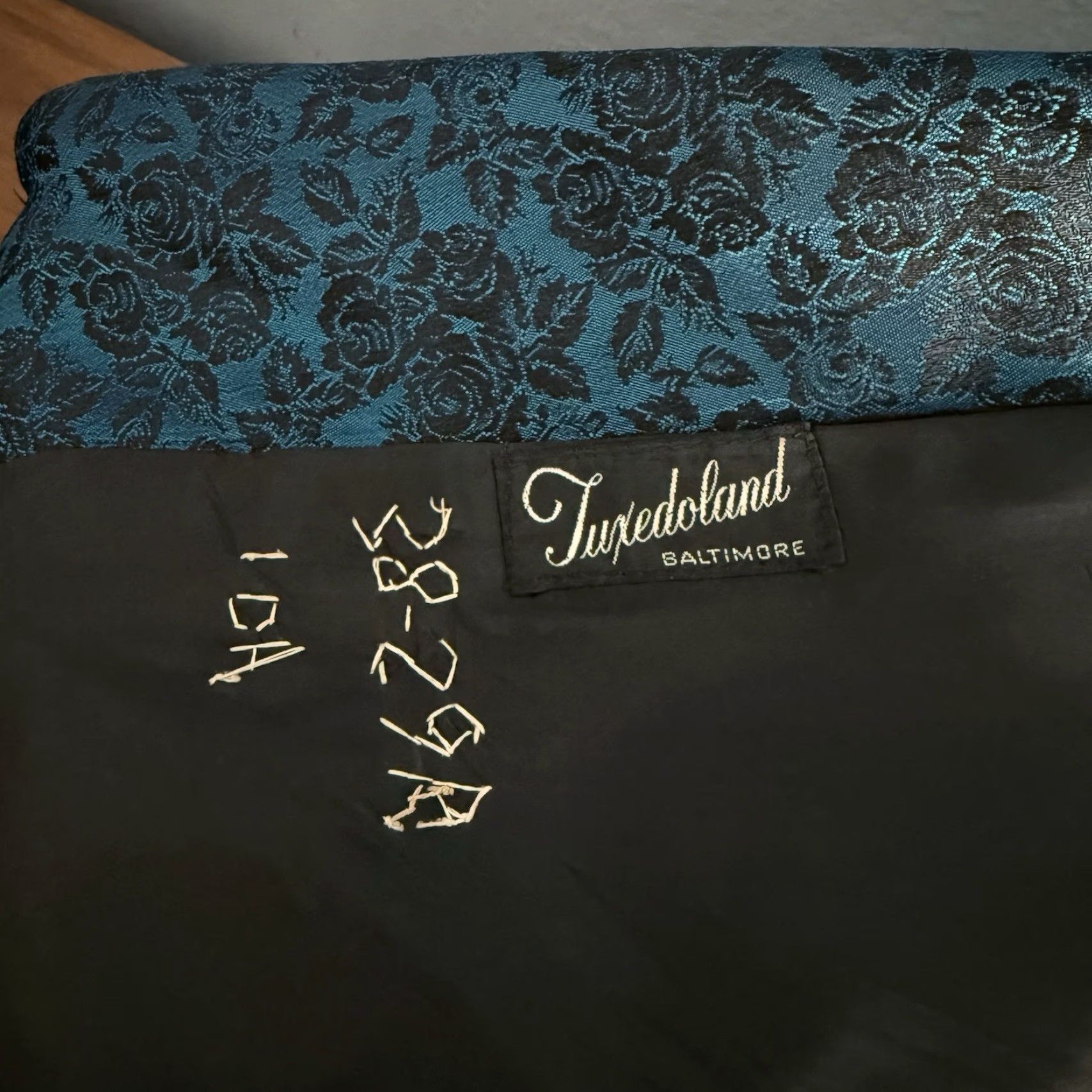 Vintage VINTAGE 60’s Blue Black Floral Jacquard Tuxedo Blazer Jacket 40” Chest Size 40R - 5 Thumbnail