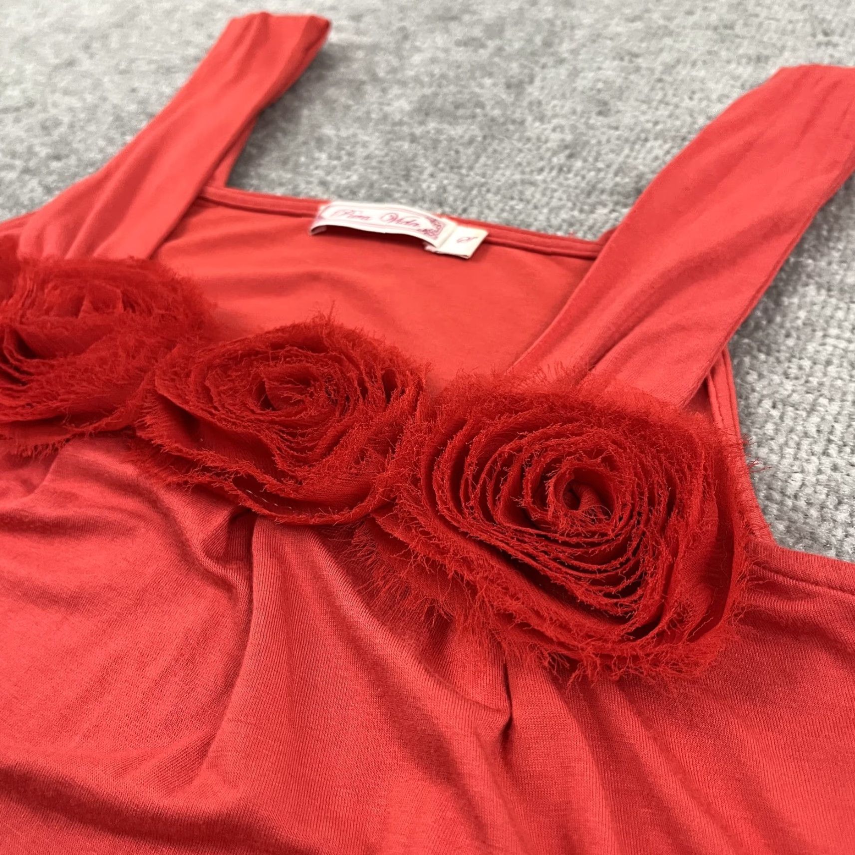 Vintage Pura Vida Tank Top Womens S Orangish Red Floral Puff Accent Romantic Vampire Shirt Size S / US 4 / IT 40 - 3 Thumbnail