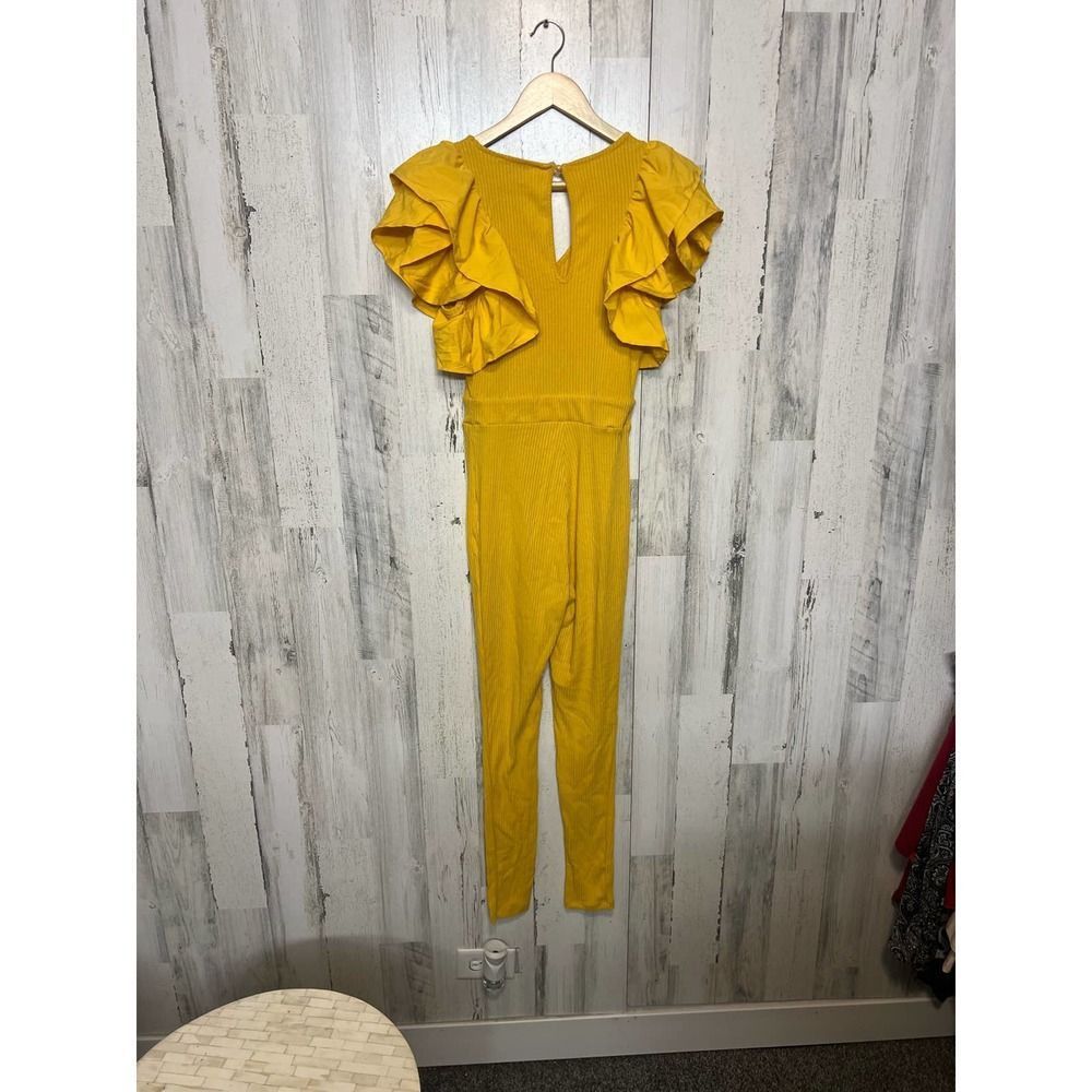 Other Haute Monde Mustard Yellow Ruffle Sleeve Jumpsuit | Women’s Size 28" / US 6 / IT 42 - 2 Thumbnail