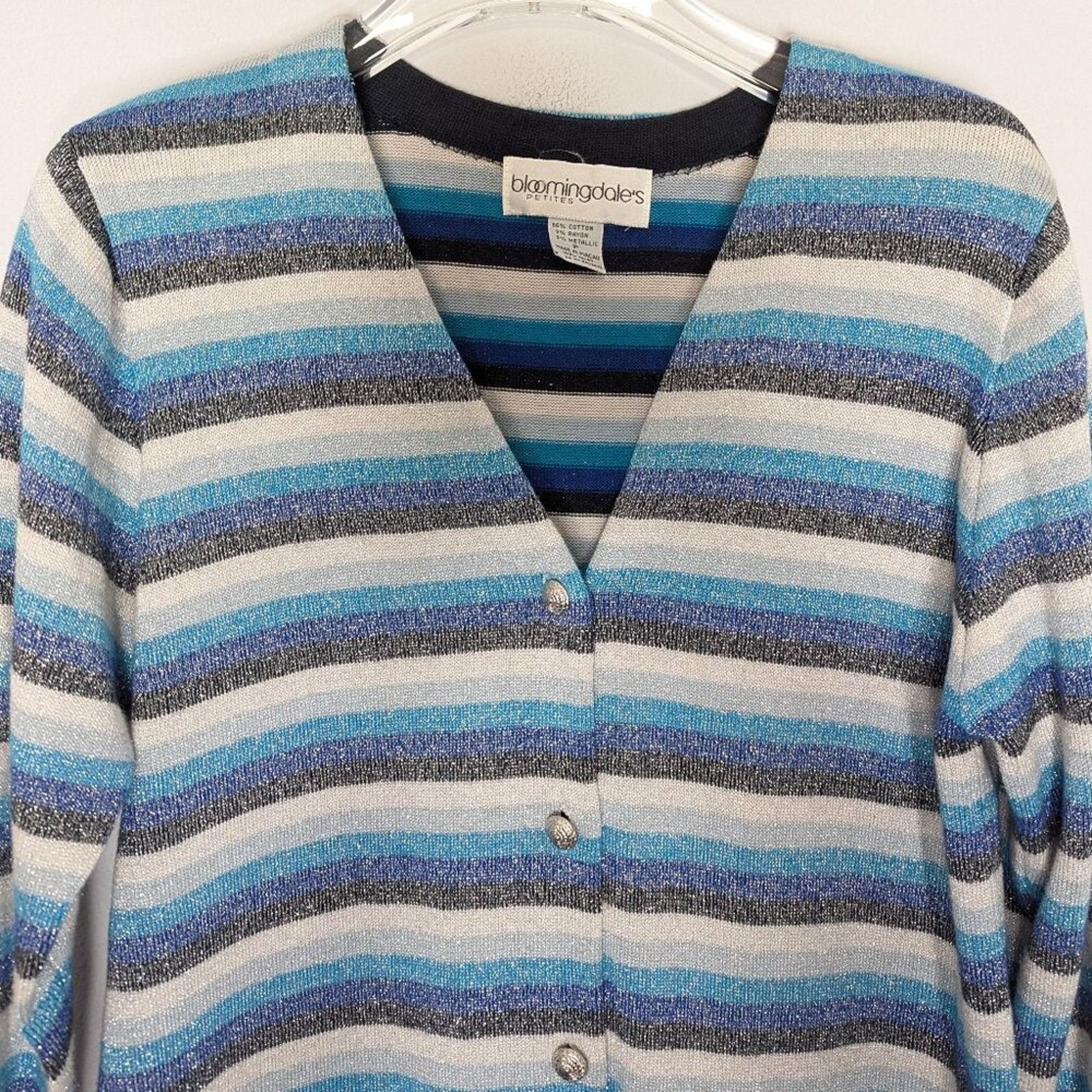 Bloomingdale's Bloomingdales Vintage 80s Metallic Blue Stripe Button Up Top Size S / US 4 / IT 40 - 5 Thumbnail