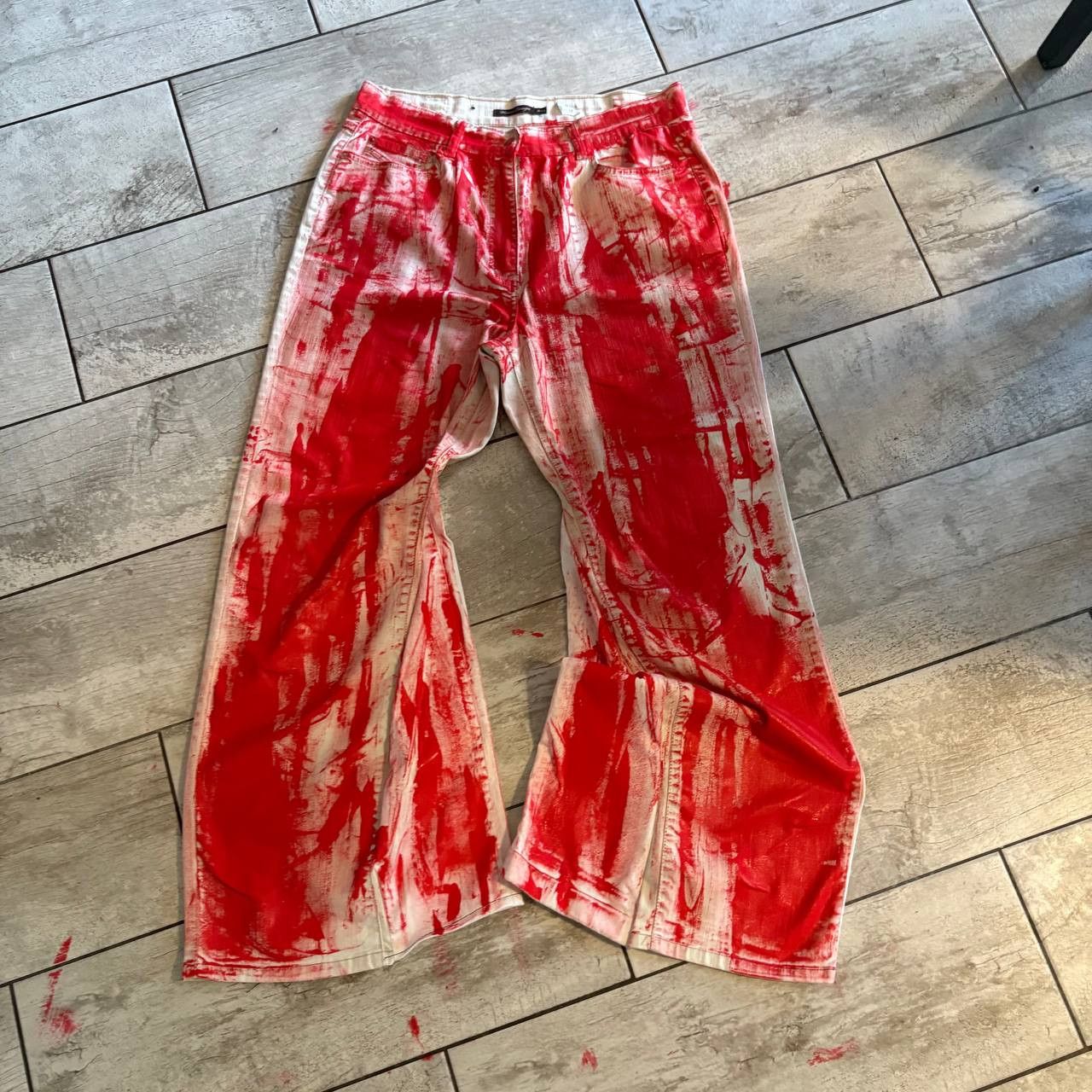 Japanese Brand rare handmade painted wide flare streetwear jeans Size US 36 / EU 52 - 3 Thumbnail