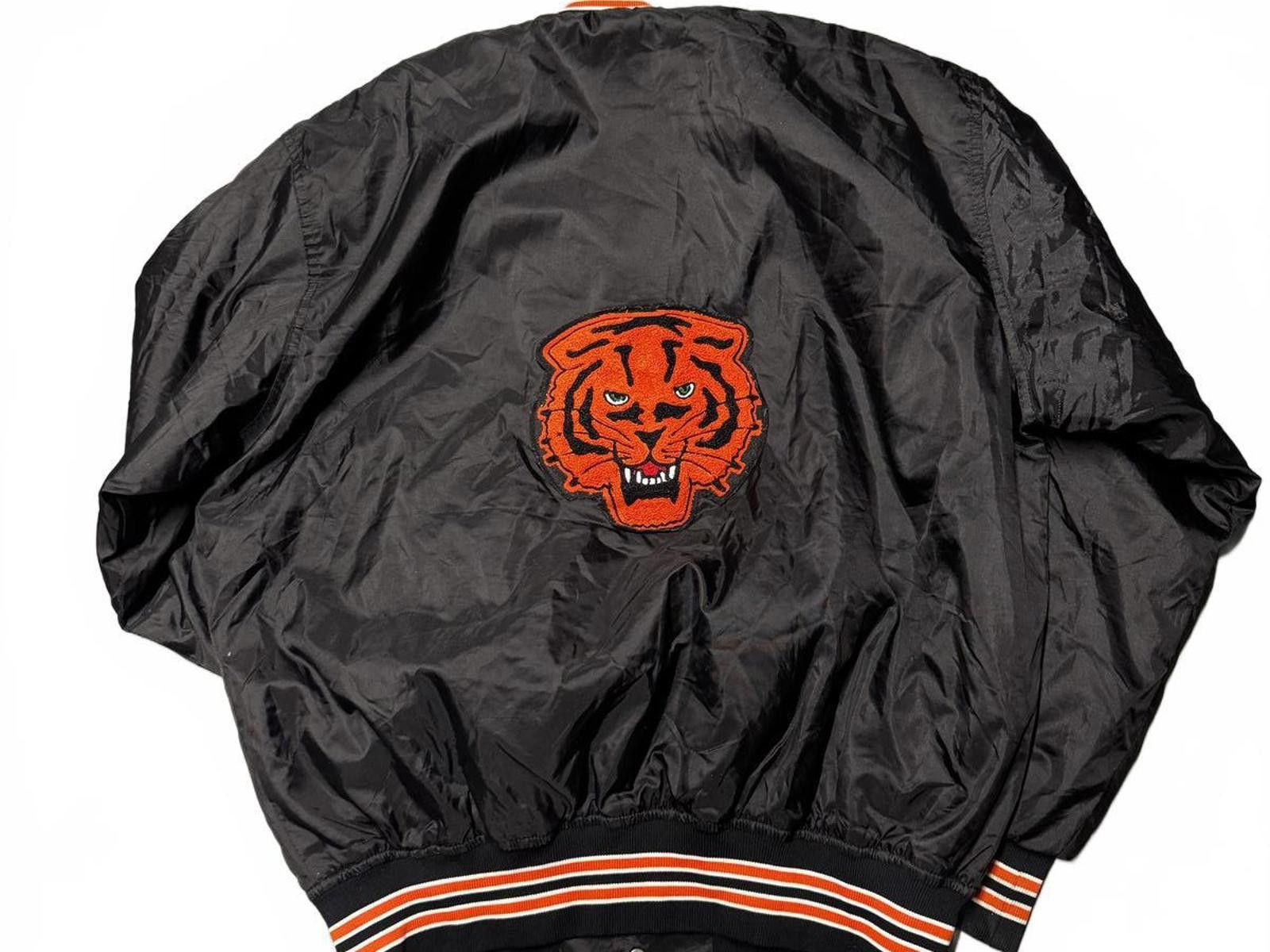 Designer Vintage Black Satin Bomber Jacket with Tiger Patch Size US XL / EU 56 / 4 - 4 Thumbnail