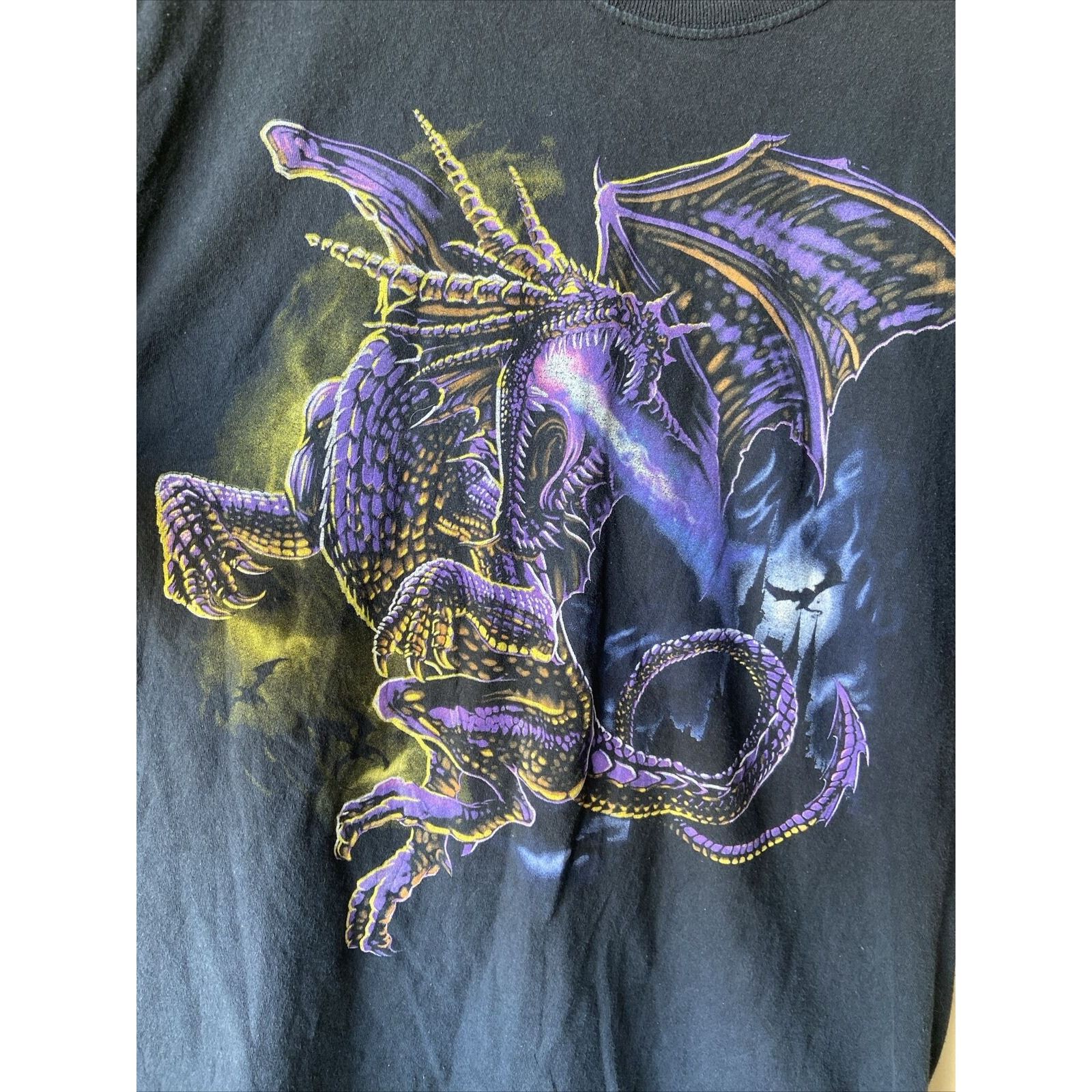 Fruit Of The Loom Purple Dragon Short Sleeve Black T-shirt Size Medium Size US M / EU 48-50 / 2 - 2 Thumbnail