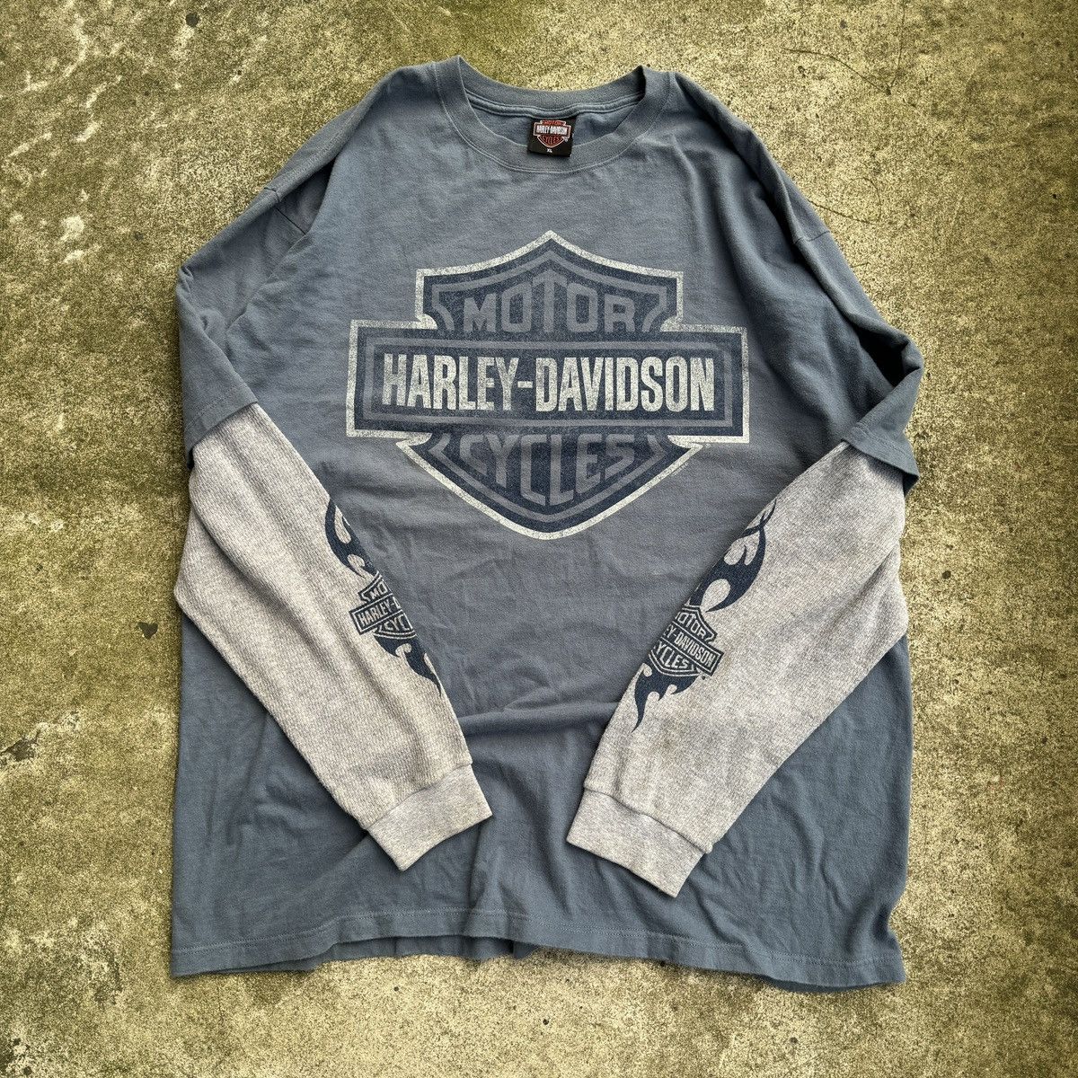 image of Harley Davidson x Vintage Harley Blue Flame Logo Thermal Longsleeve Tee, Men's (Size 2XL)