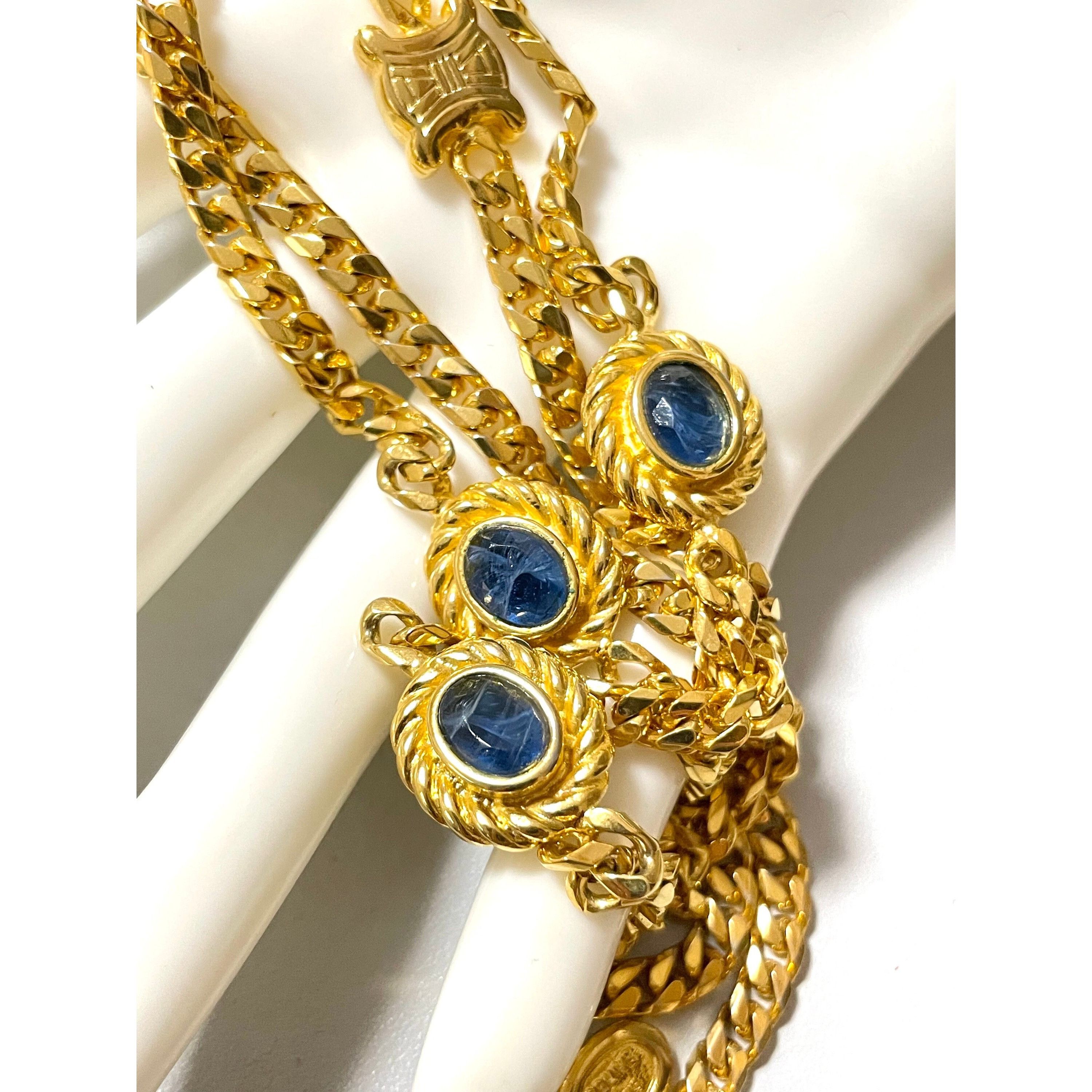 Celine Vintage Celine gold chain necklace, blue stone and triomphe Size ONE SIZE - 8 Thumbnail
