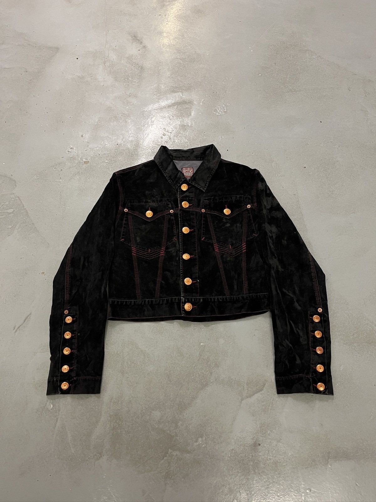 Jean Paul Gaultier Jean Paul Gaultier Bloody Stitching Cropped Velvet Jacket Size S / US 4 / IT 40 - 1 Thumbnail