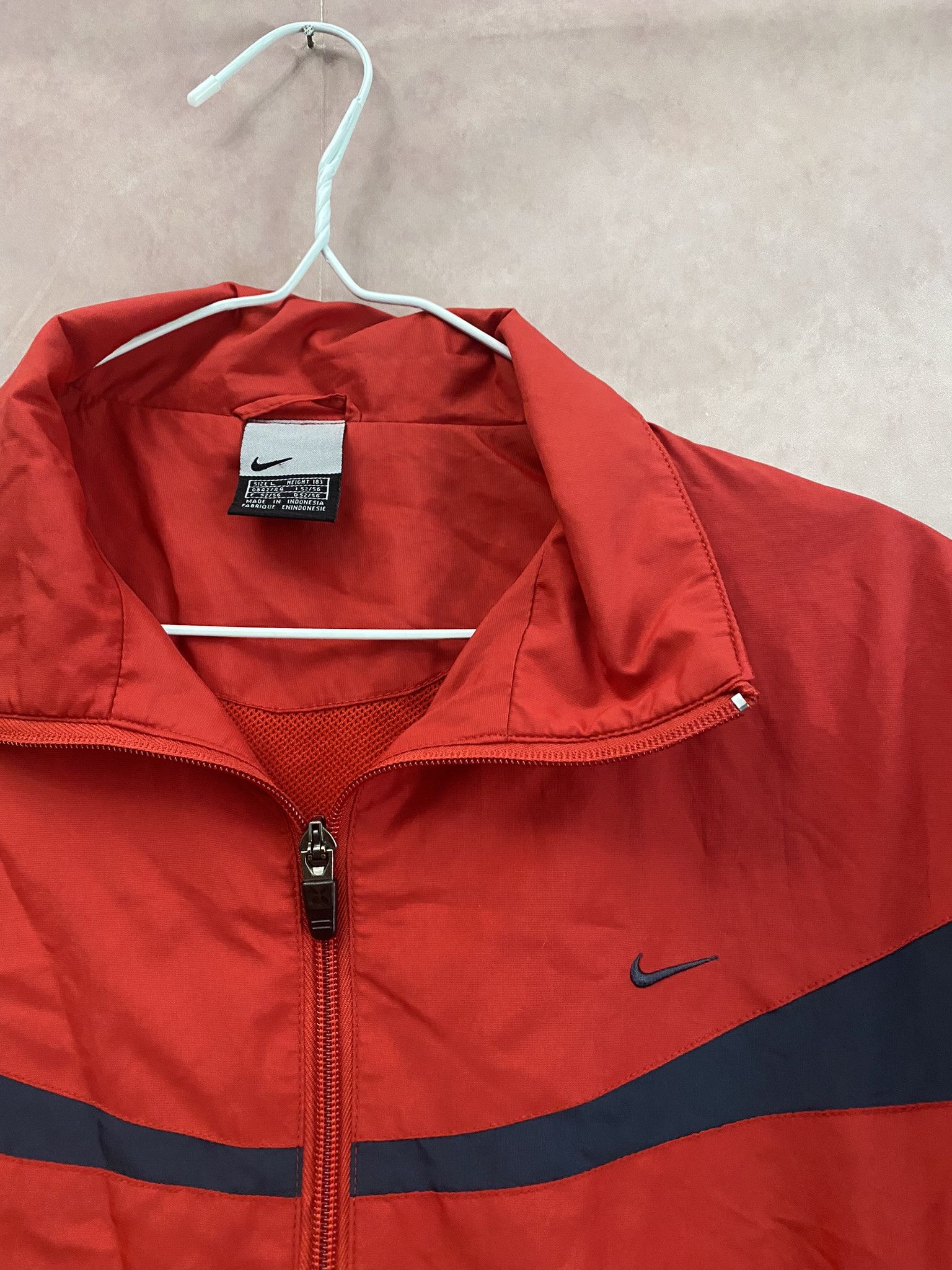 Designer × Nike × Vintage Nike Vintage Long Sleeve Full Zipper Red Windbreaker Jacket Size L / US 10 / IT 46 - 2 Thumbnail