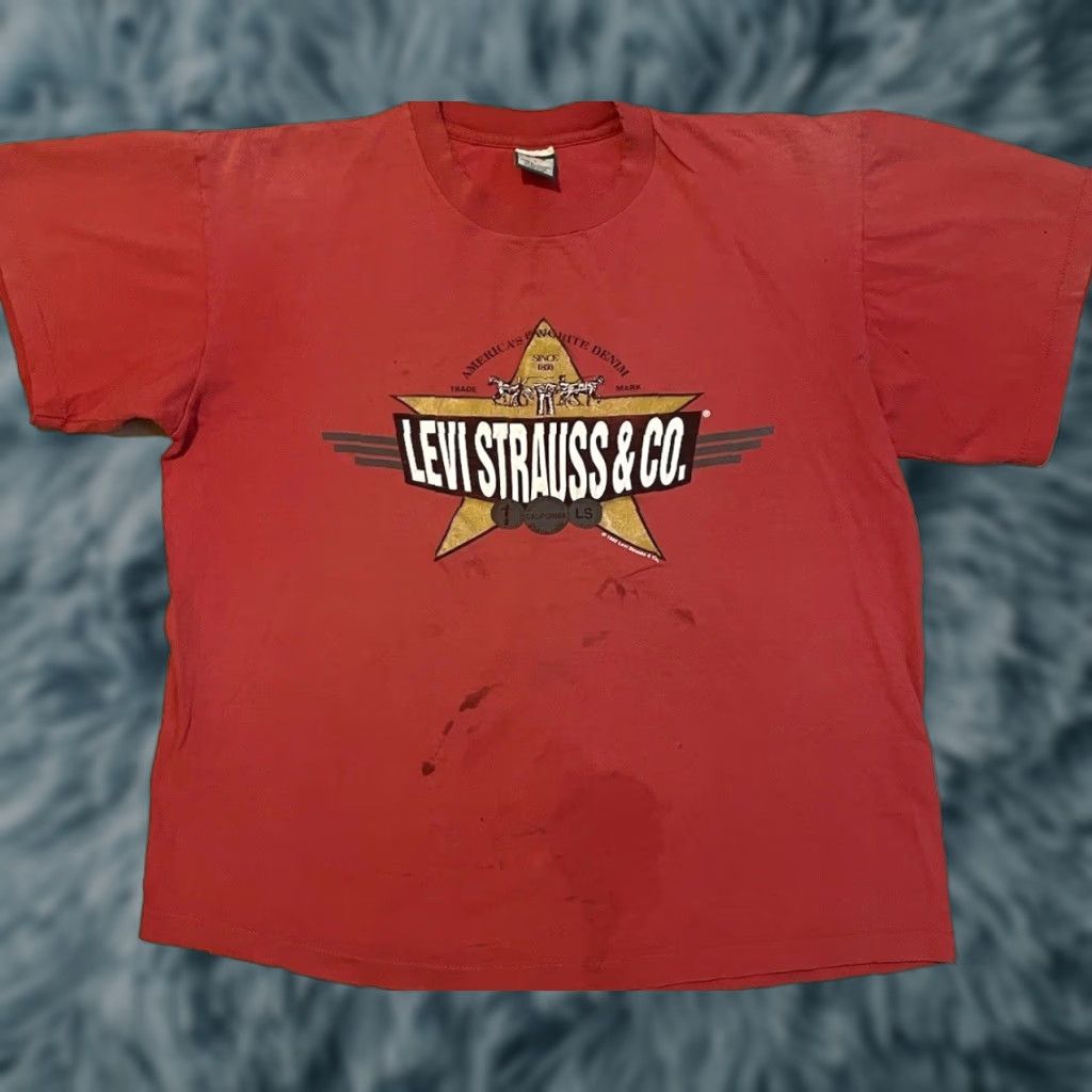 Vintage VINTAGE Levi’s Shirt Men's M Red 90s Boxy Distressed Trucker Grunge 501 USA Single Stitch Size US M / EU 48-50 / 2 - 1 Thumbnail