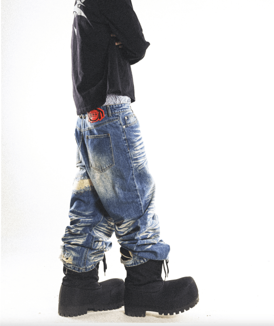 Other Y2K Blue Washed Destroyed Wide Leg jeans Size US 34 / EU 50 - 4 Thumbnail