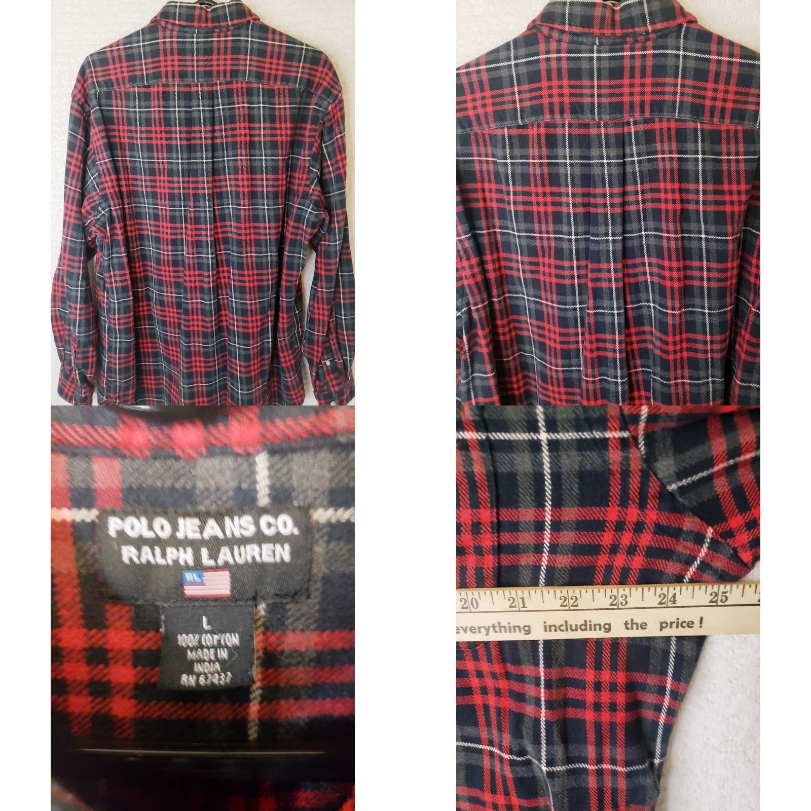 Polo Ralph Lauren Polo Ralph Lauren Jeans Co. Red Black Plaid Flannel Shirt Men's L Collared Button-Down Casual Workwear Size US L / EU 52-54 / 3 - 8 Thumbnail