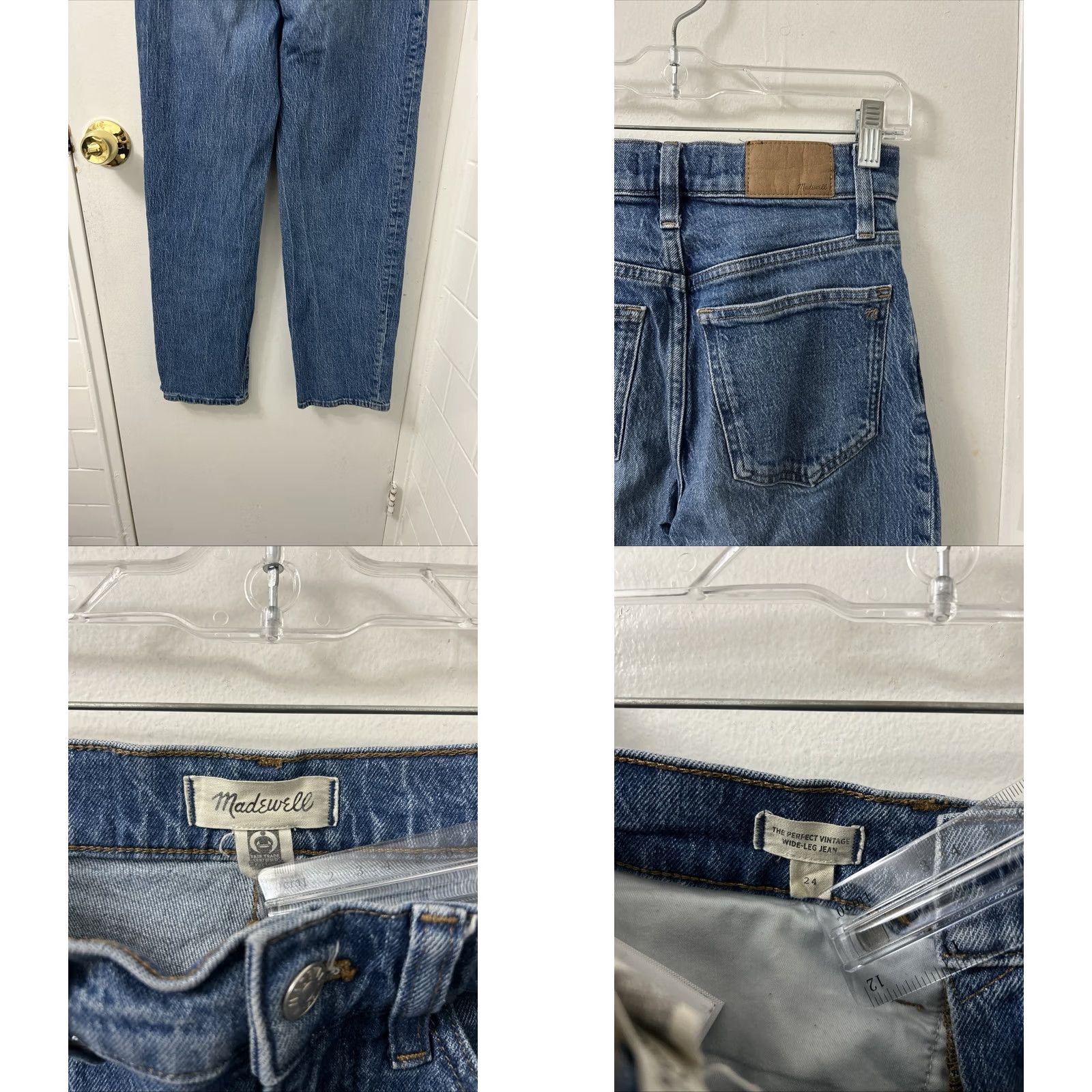 Madewell Madewell Jeans Womens 24x28 Medium Wash Wide-Leg High Rise 5-Pocket Denim Stretch Logo Button Zip Size 42" / US 20 - 8 Thumbnail