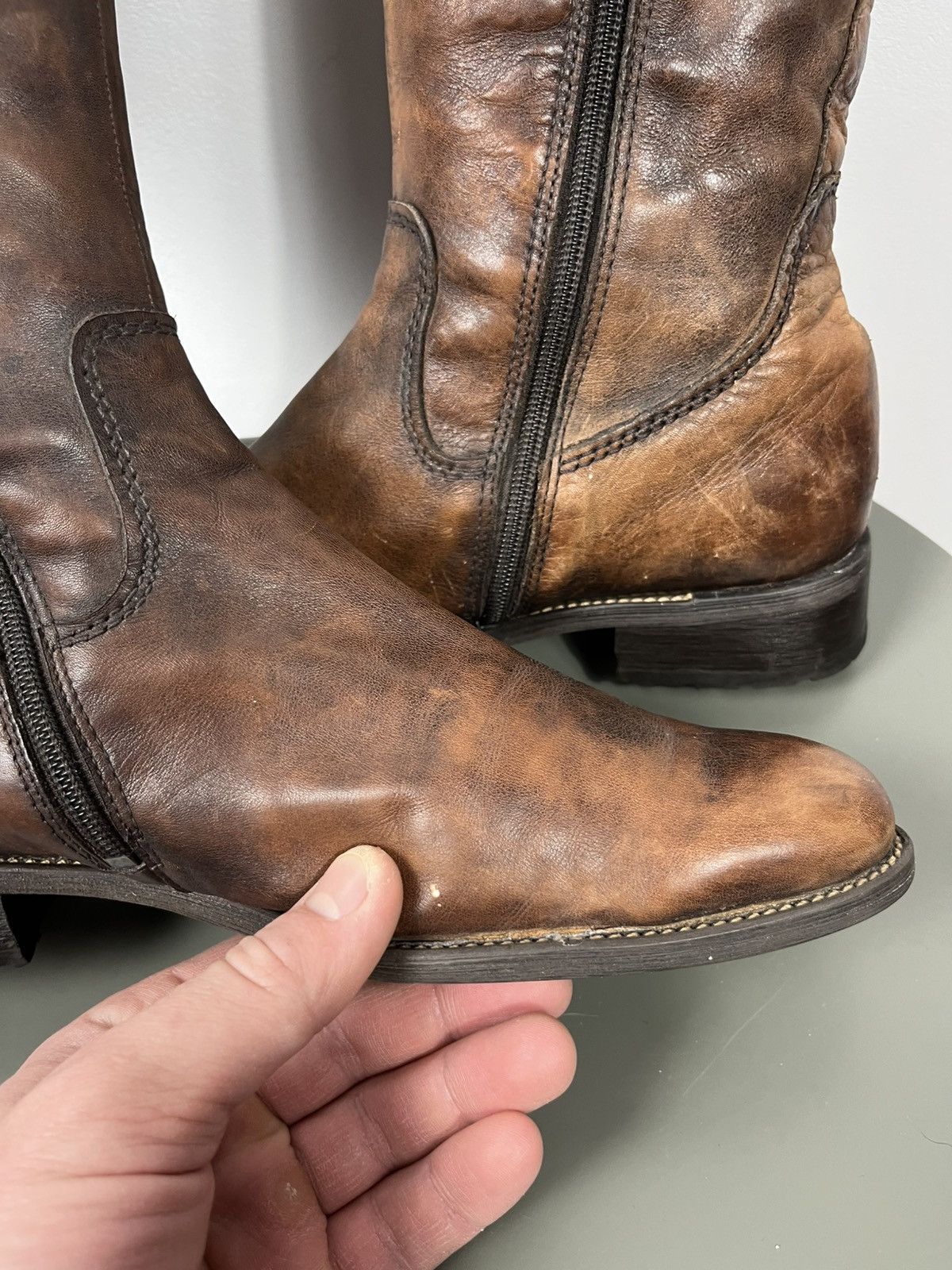 Leather Brown Leather Tall Boots Buckle Strap Zip Closure EU 39 Size US 8.5 / IT 38.5 - 17 Thumbnail
