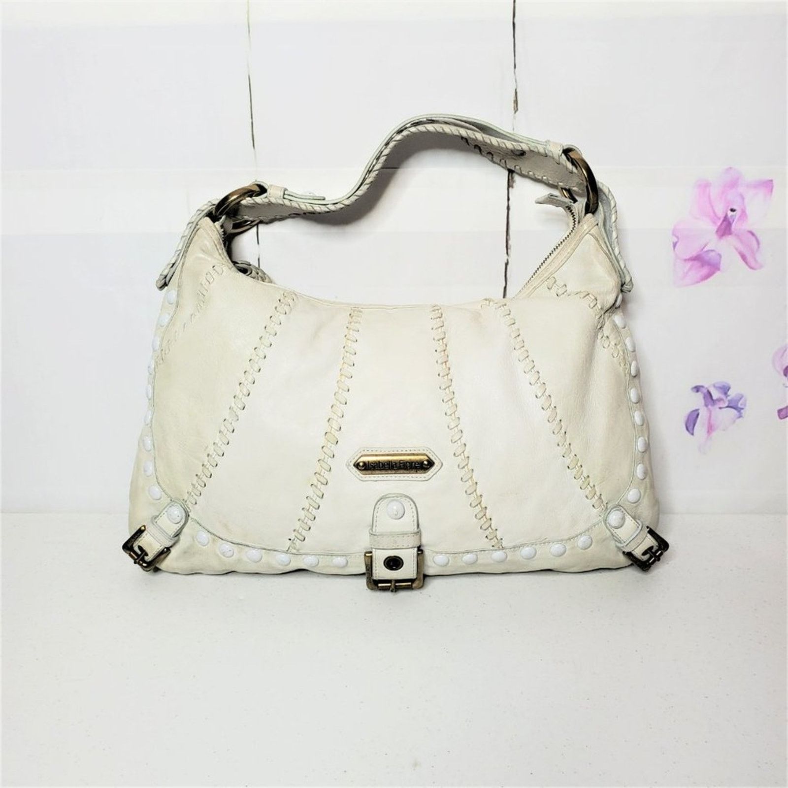 image of Isabella Stefanelli Isabella Fiore Whip Flashback Audra Buckle Hobo Handbag in White, Women's